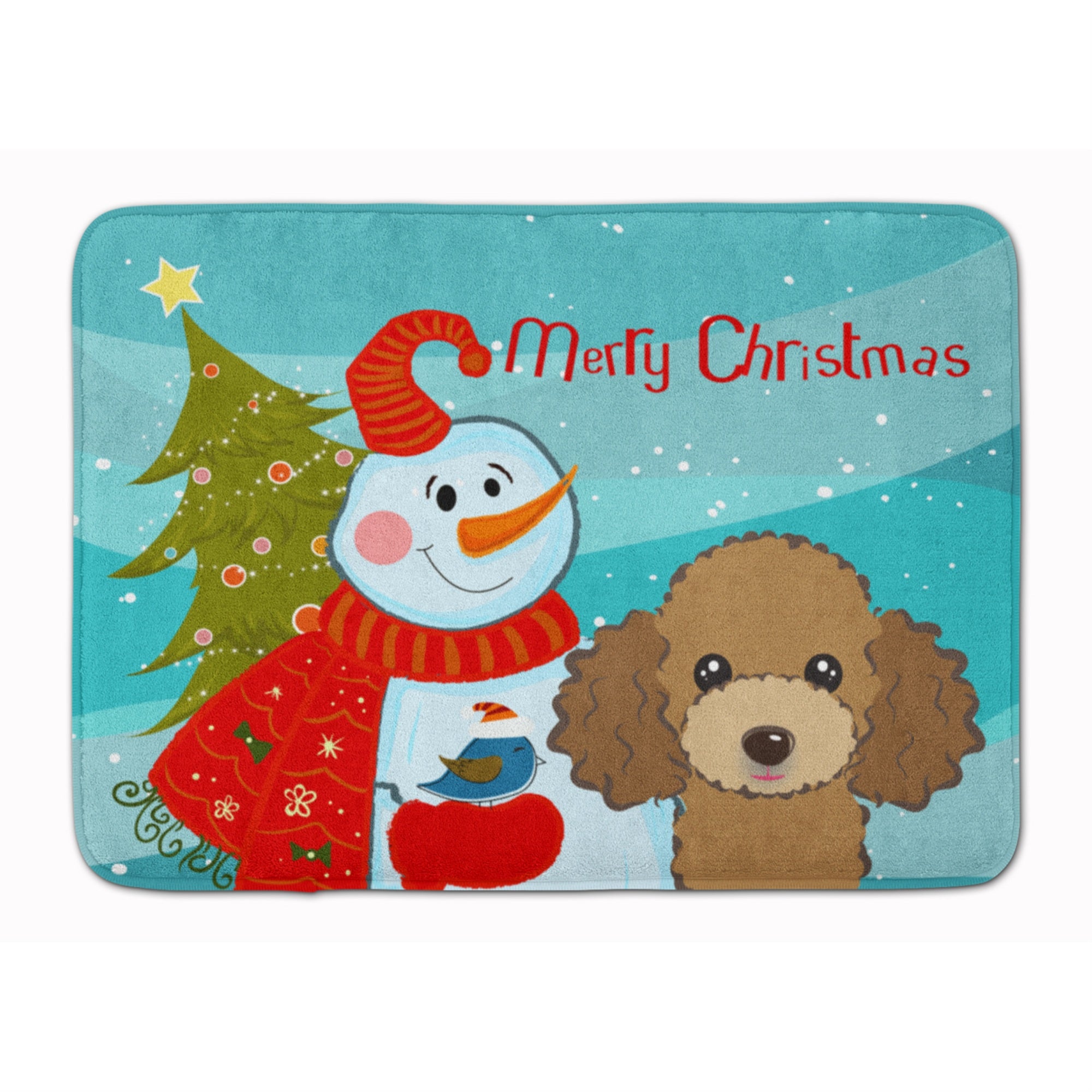 Caroline'S Treasures Snowman With Chocolate Brown Poodle Floor Mat, 19 X 27, Multicolor