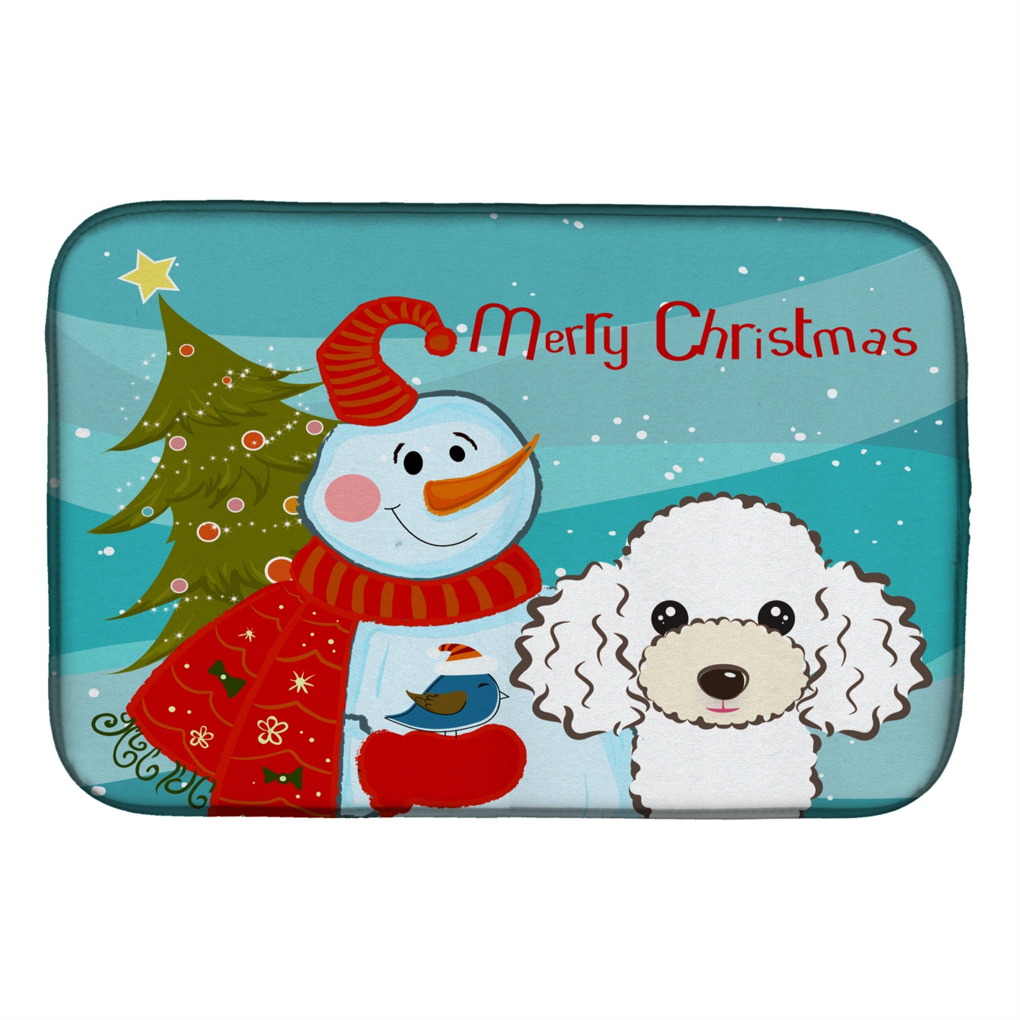 Caroline'S Treasures Snowman With White Poodle Dish Drying Mat, 14 X 21