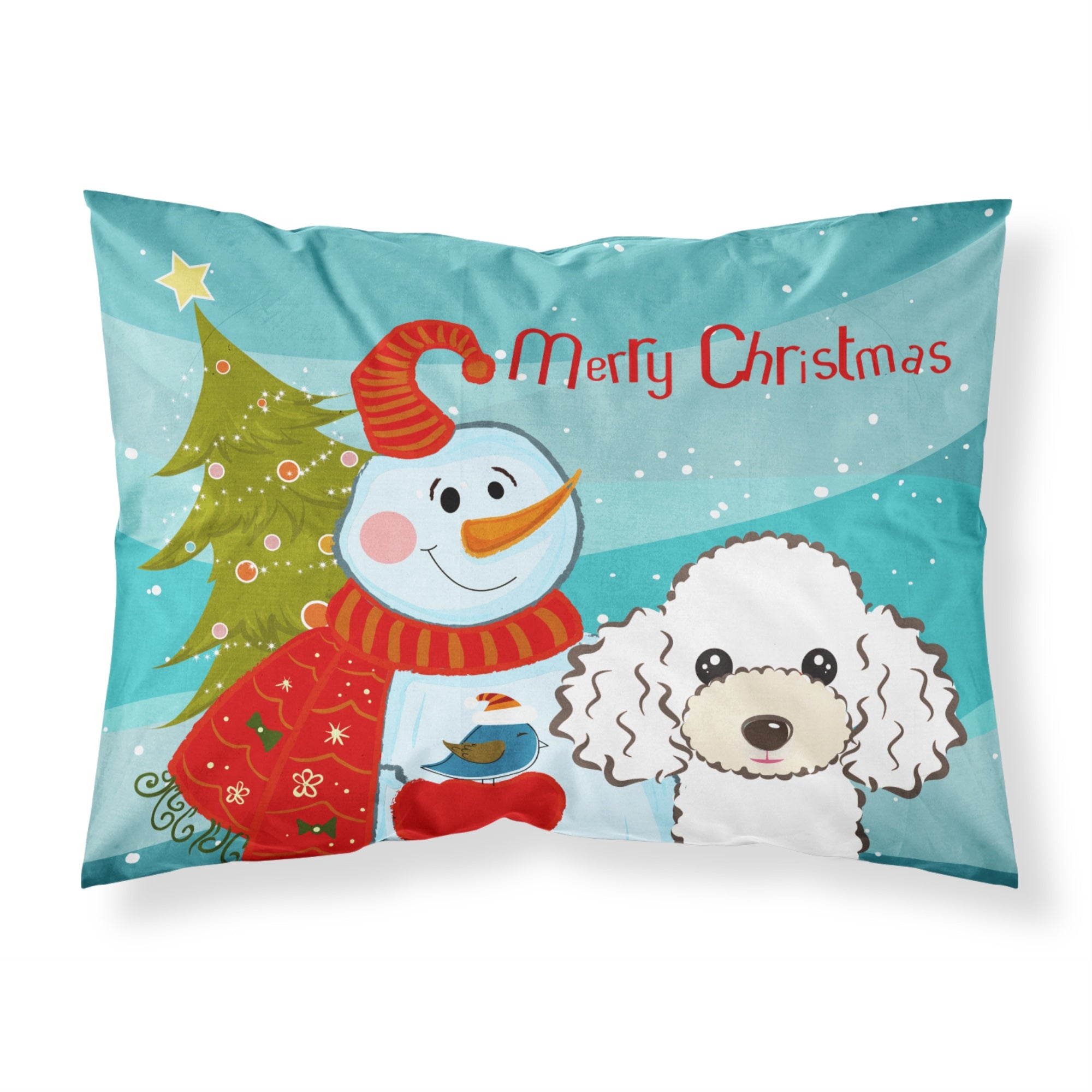 Caroline'S Treasures Bb1877Pillowcase Snowman With White Poodle Fabric Standard Pillowcase, Large, Multicolor