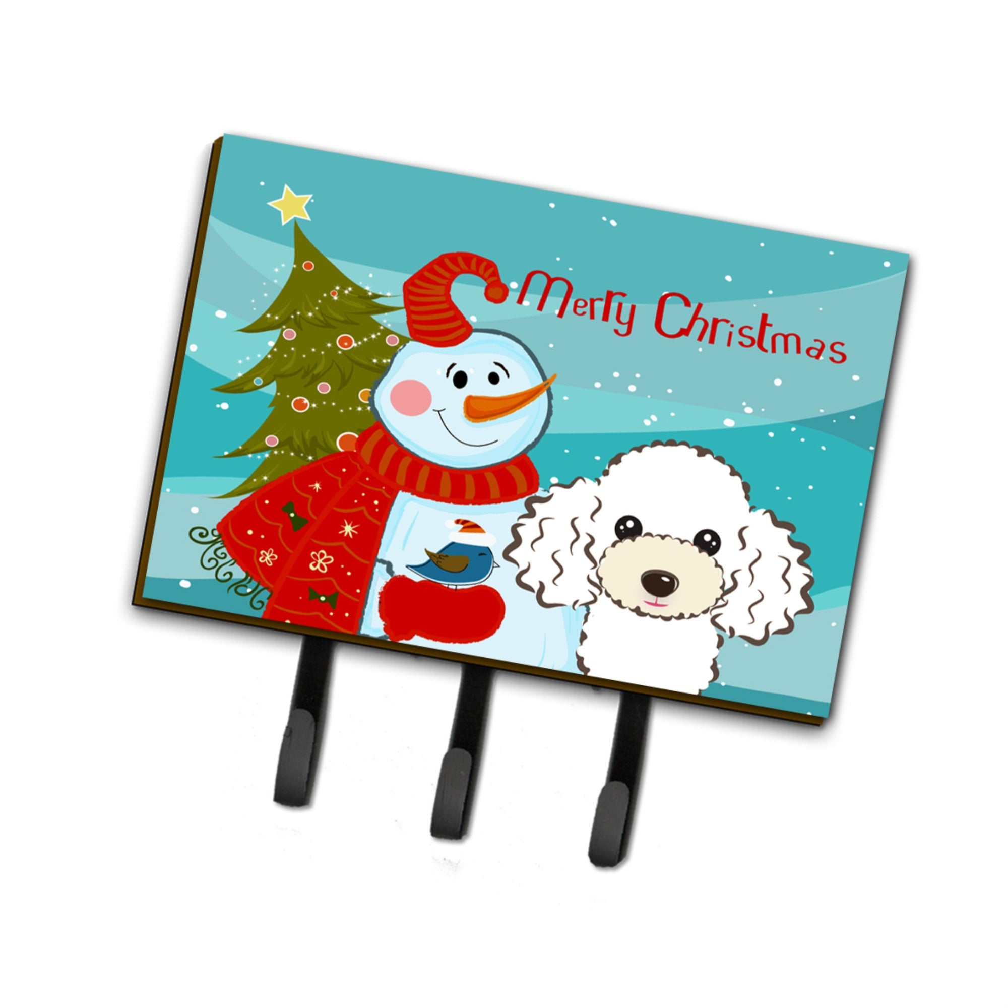 Caroline'S Treasures Bb1877Th68 Snowman With White Poodle Leash Or Key Holder, Large, Multicolor