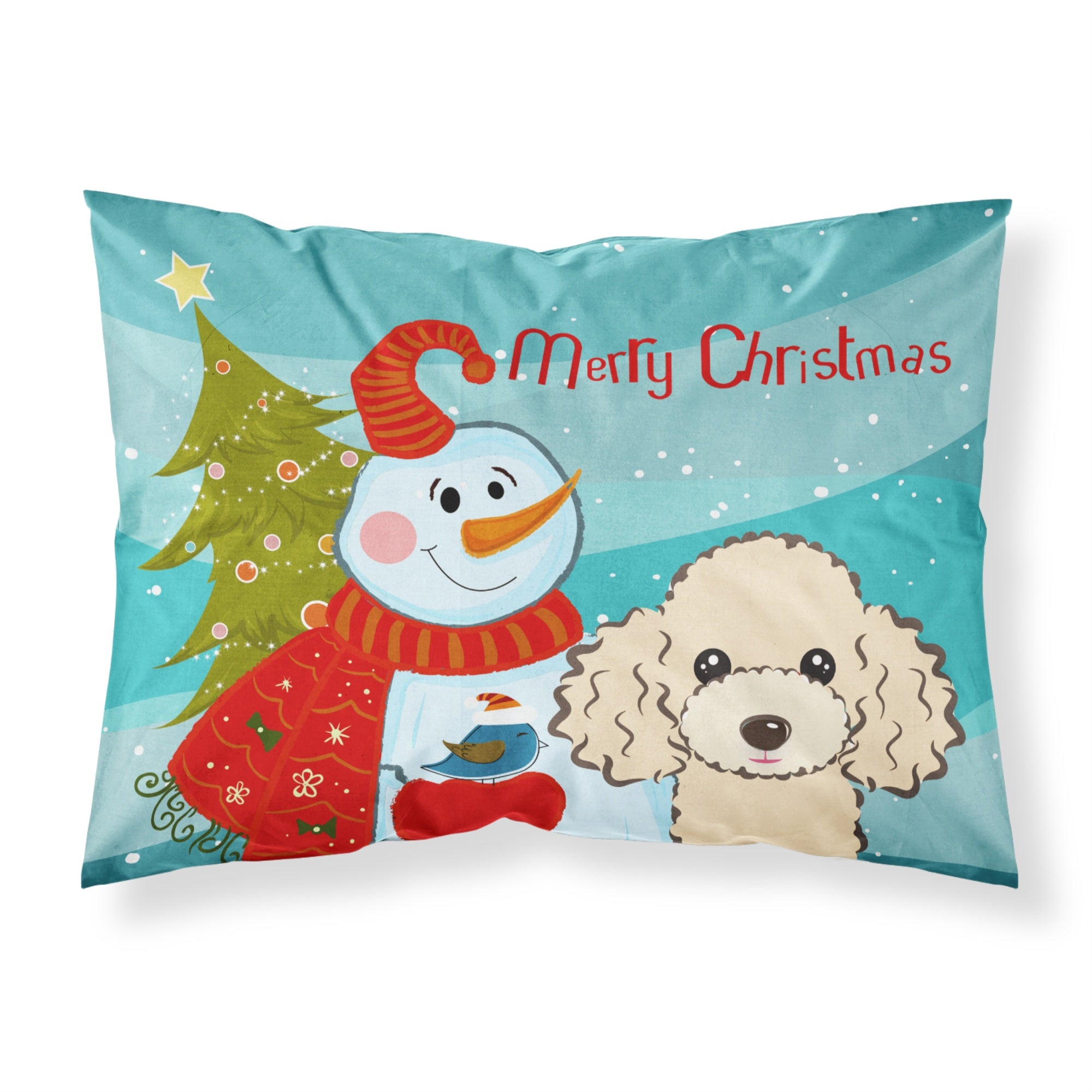 Caroline'S Treasures Bb1878Pillowcase Snowman With Buff Poodle Fabric Standard Pillowcase, Large, Multicolor