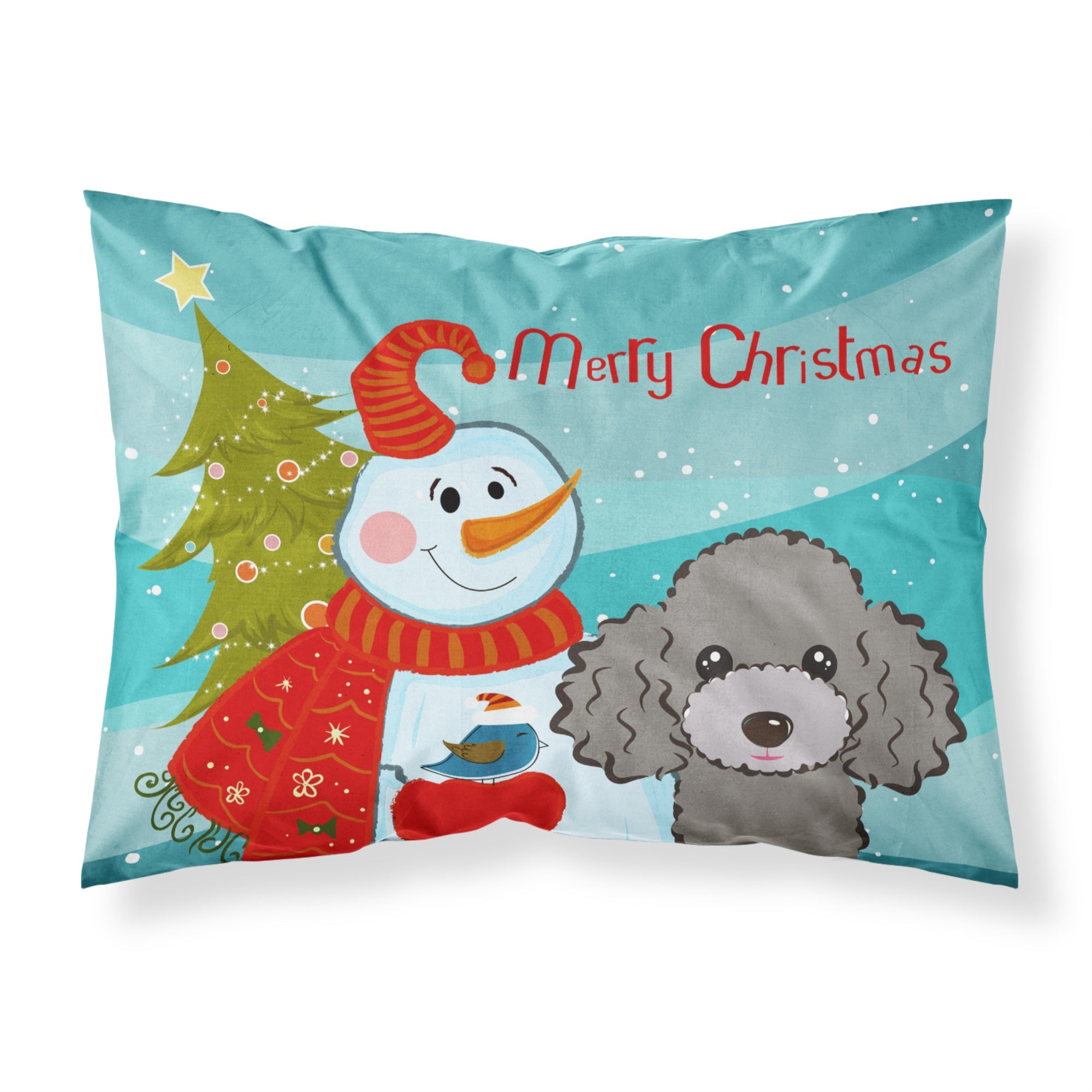 Caroline'S Treasures Bb1879Pillowcase Snowman With Silver Gray Poodle Fabric Standard Pillowcase, Large, Multicolor