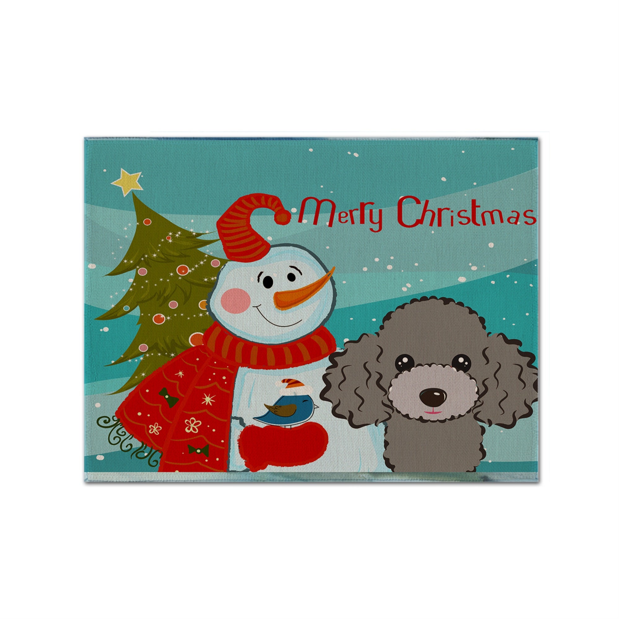 Caroline'S Treasures Bb1879Plmt Snowman With Silver Gray Poodle Fabric Placemat, Multicolor
