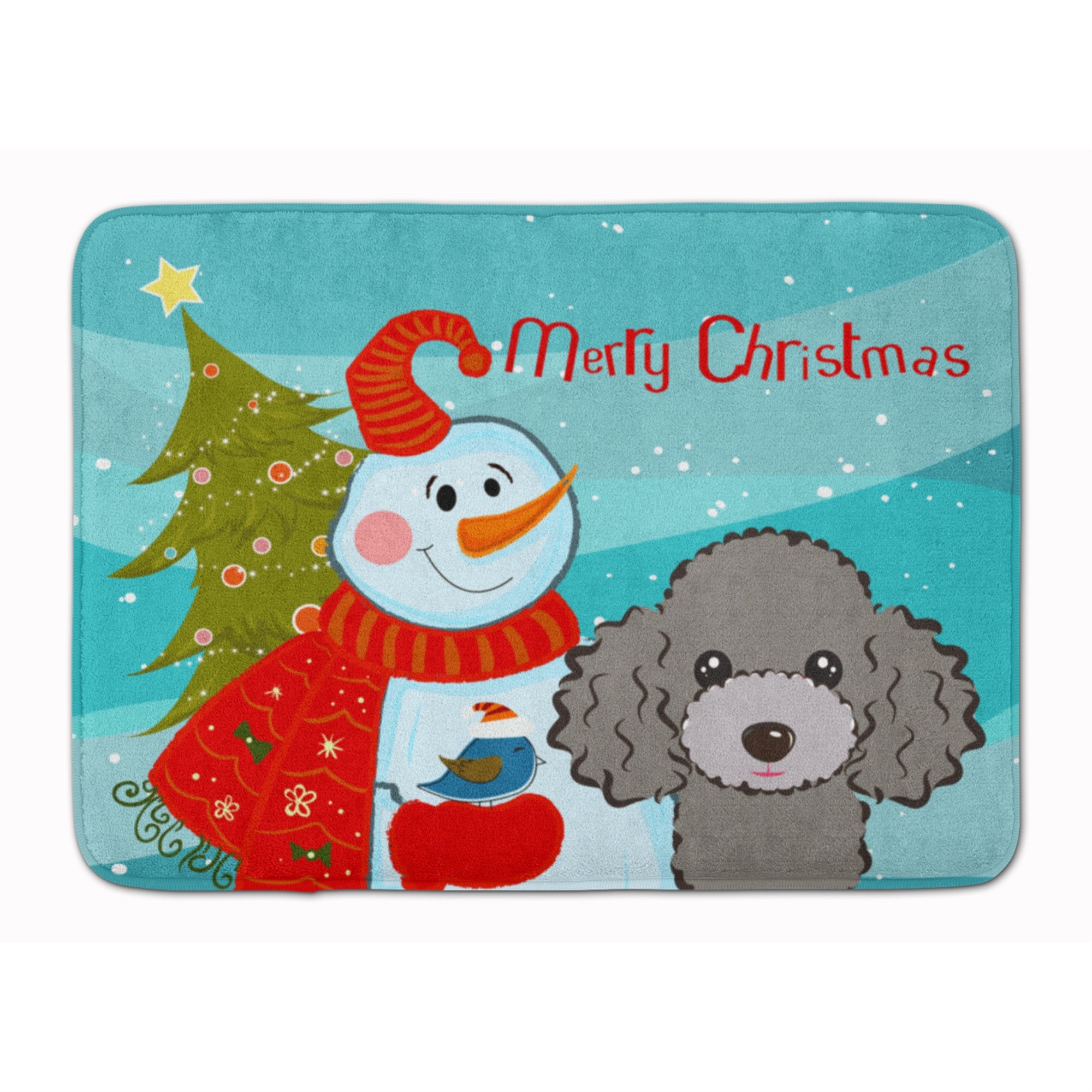Caroline'S Treasures Snowman With Silver Gray Poodle Floor Mat, 19 X 27, Multicolor