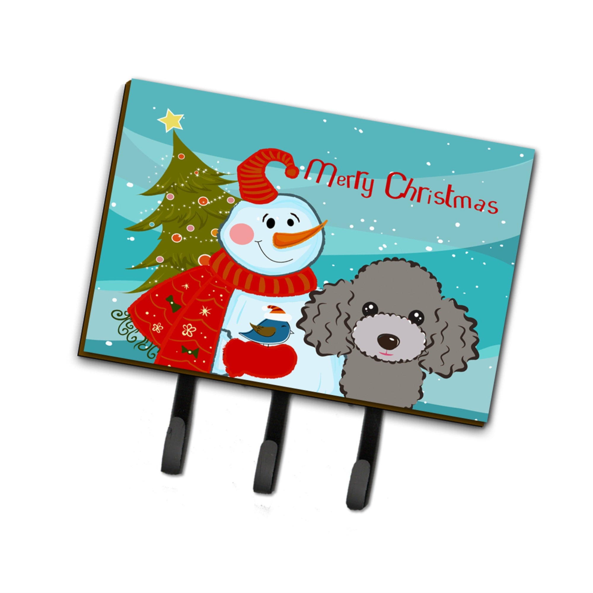 Caroline'S Treasures Bb1879Th68 Snowman With Silver Gray Poodle Leash Or Key Holder, Large, Multicolor