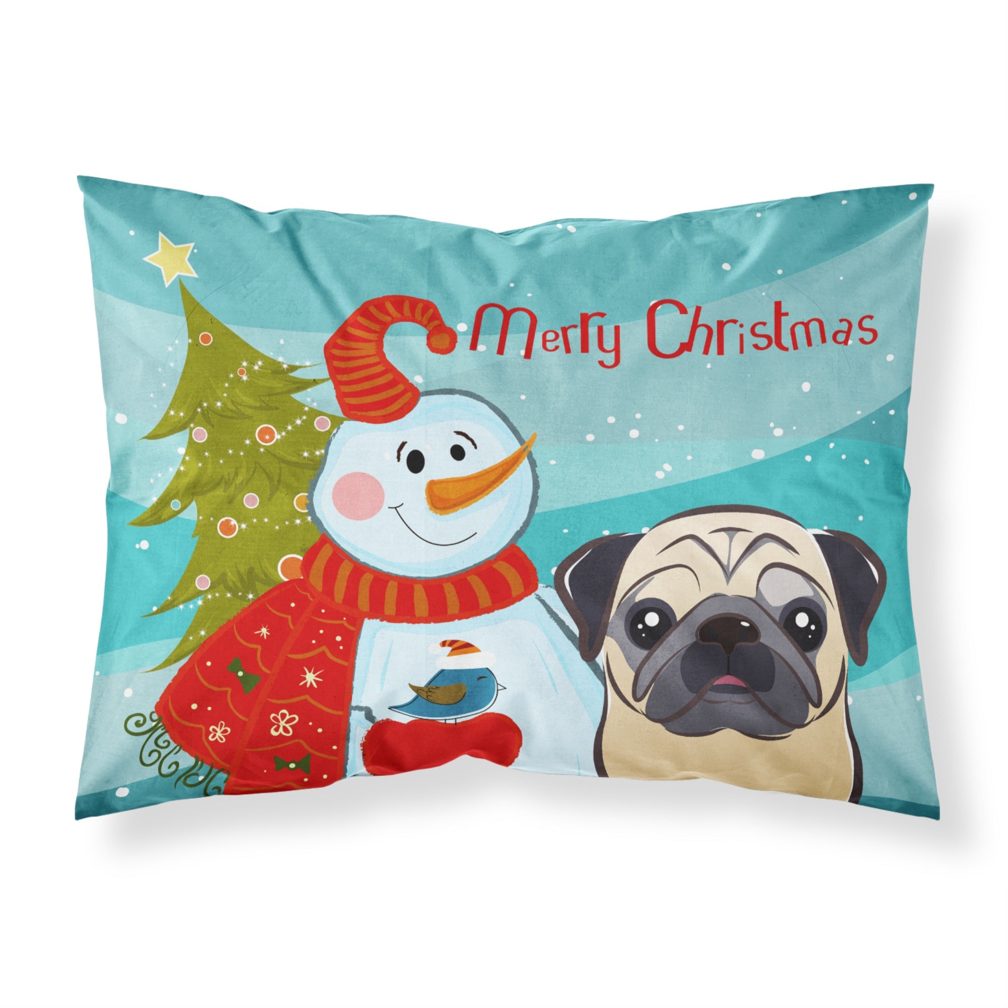 Caroline'S Treasures Bb1882Pillowcase Snowman With Fawn Pug Fabric Standard Pillowcase, Large, Multicolor