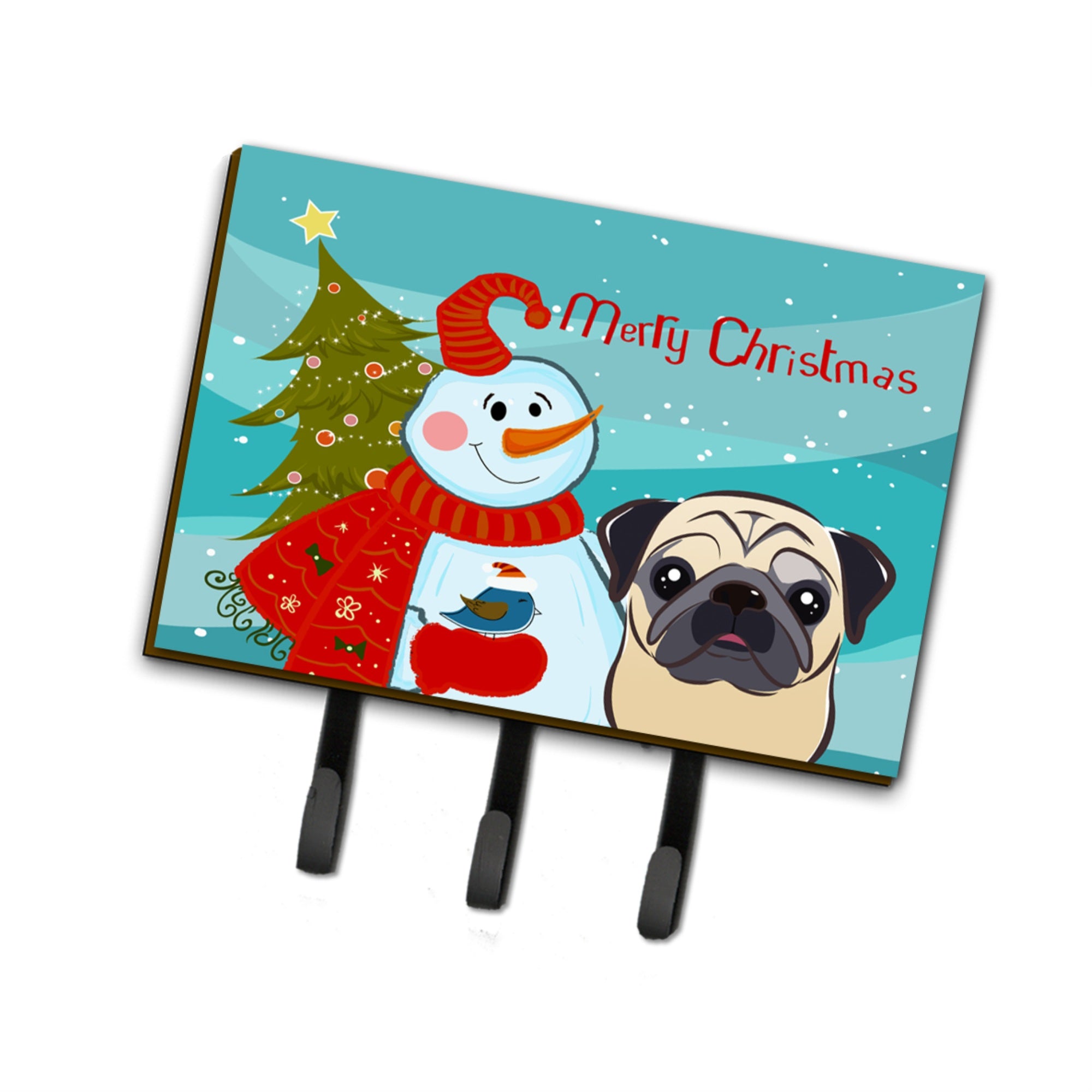Caroline'S Treasures Bb1882Th68 Snowman With Fawn Pug Leash Or Key Holder, Large, Multicolor
