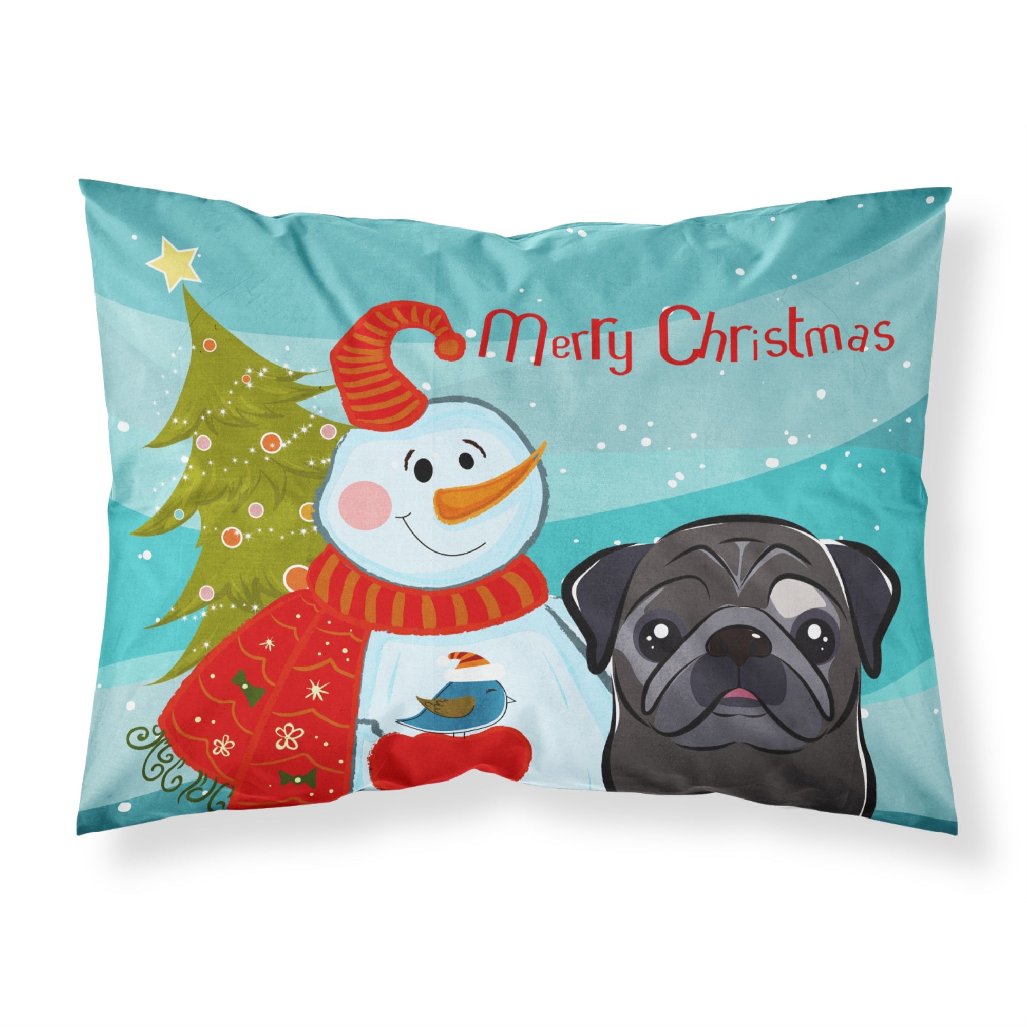 Caroline'S Treasures Bb1883Pillowcase Snowman With Black Pug Fabric Standard Pillowcase, Large, Multicolor