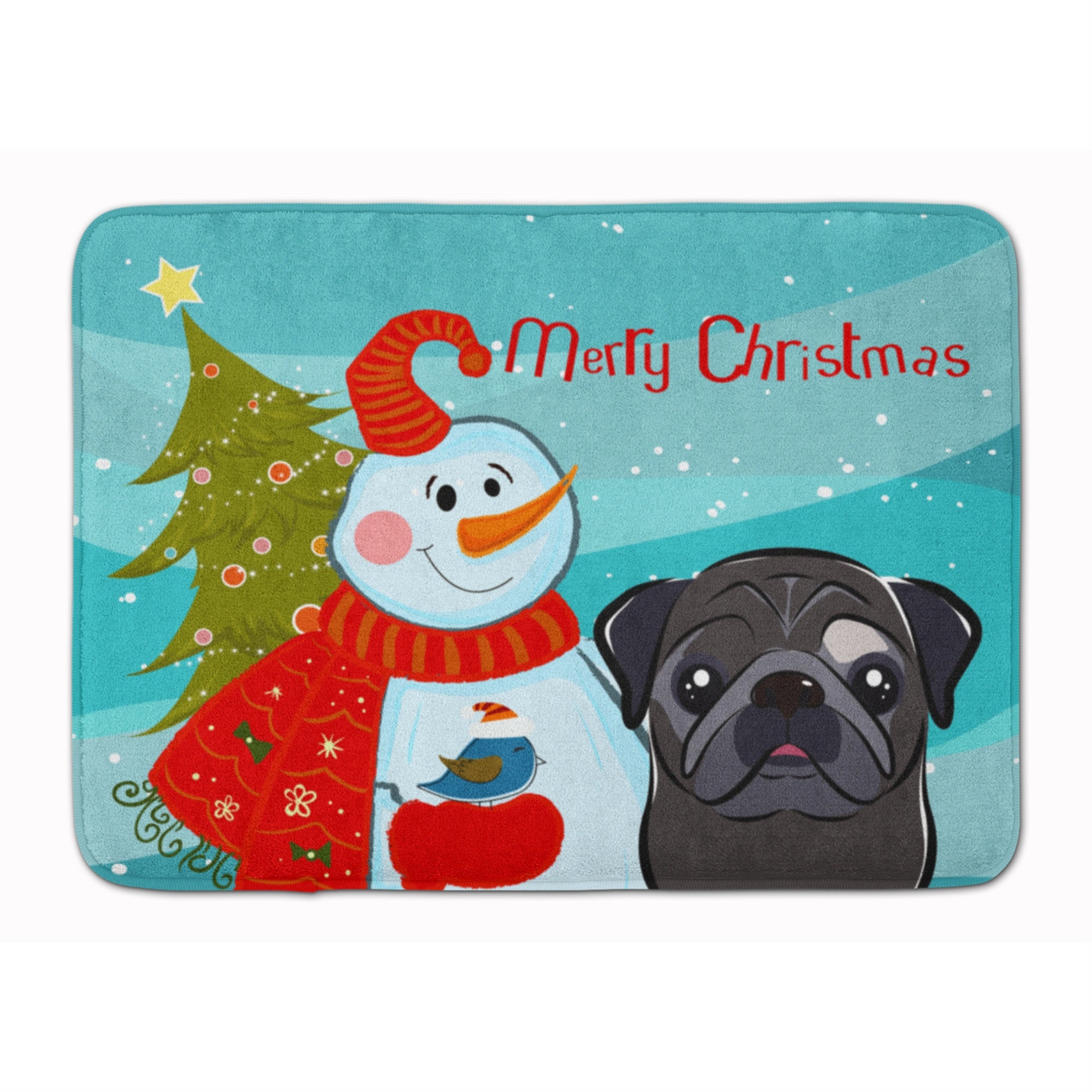 Caroline'S Treasures Snowman With Black Pug Floor Mat, 19 X 27, Multicolor