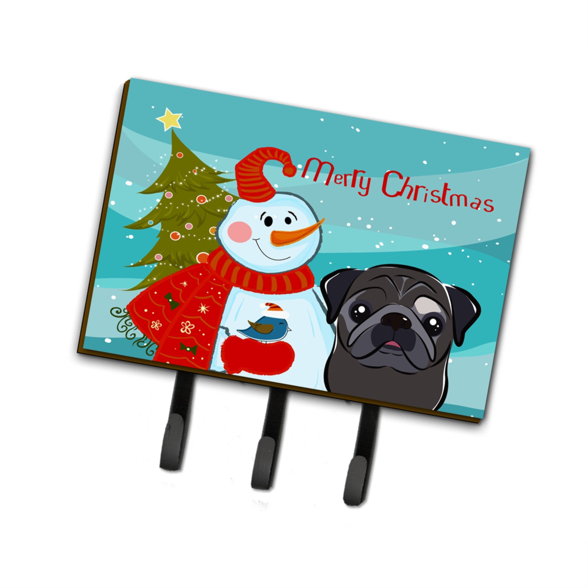 Caroline'S Treasures Bb1883Th68 Snowman With Black Pug Leash Or Key Holder, Large, Multicolor