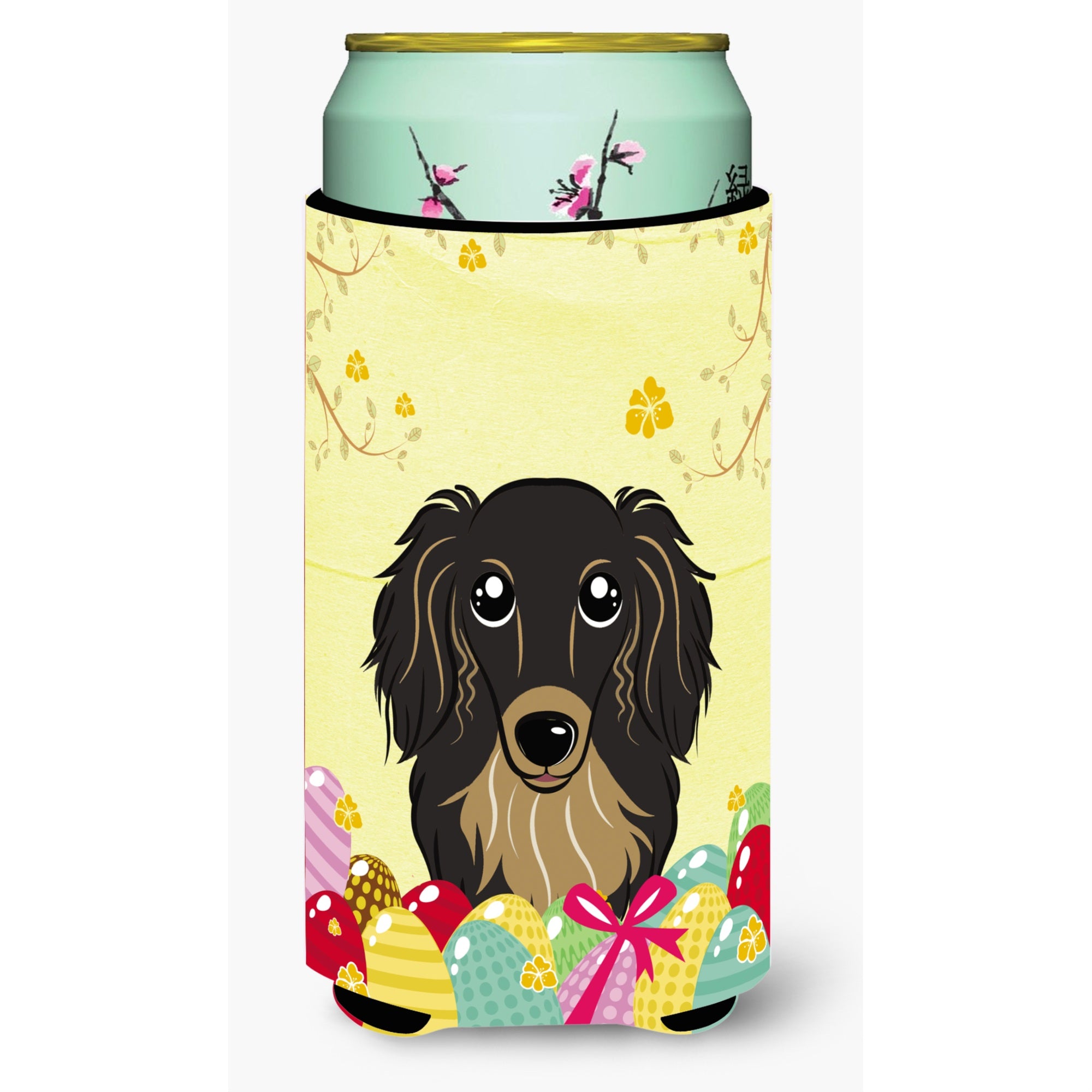 Caroline'S Treasures Bb1895Tbc Longhair Black And Tan Dachshund Easter Egg Hunt Tall Boy Hugger Koozie, Multicolor