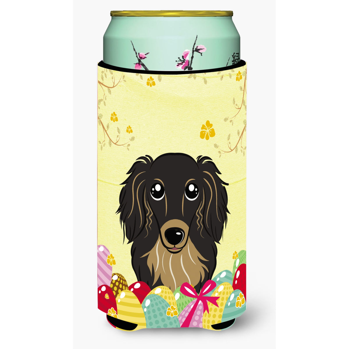 Caroline'S Treasures Bb1895Tbc Longhair Black And Tan Dachshund Easter Egg Hunt Tall Boy Hugger Koozie, Multicolor