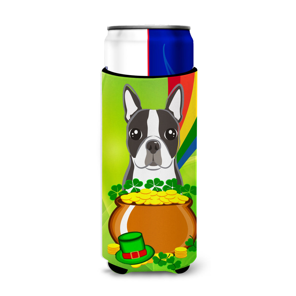 Caroline'S Treasures Bb1947Muk Boston Terrier St. Patrick'S Day Michelob Ultra Koozies For Slim Cans, Multicolor