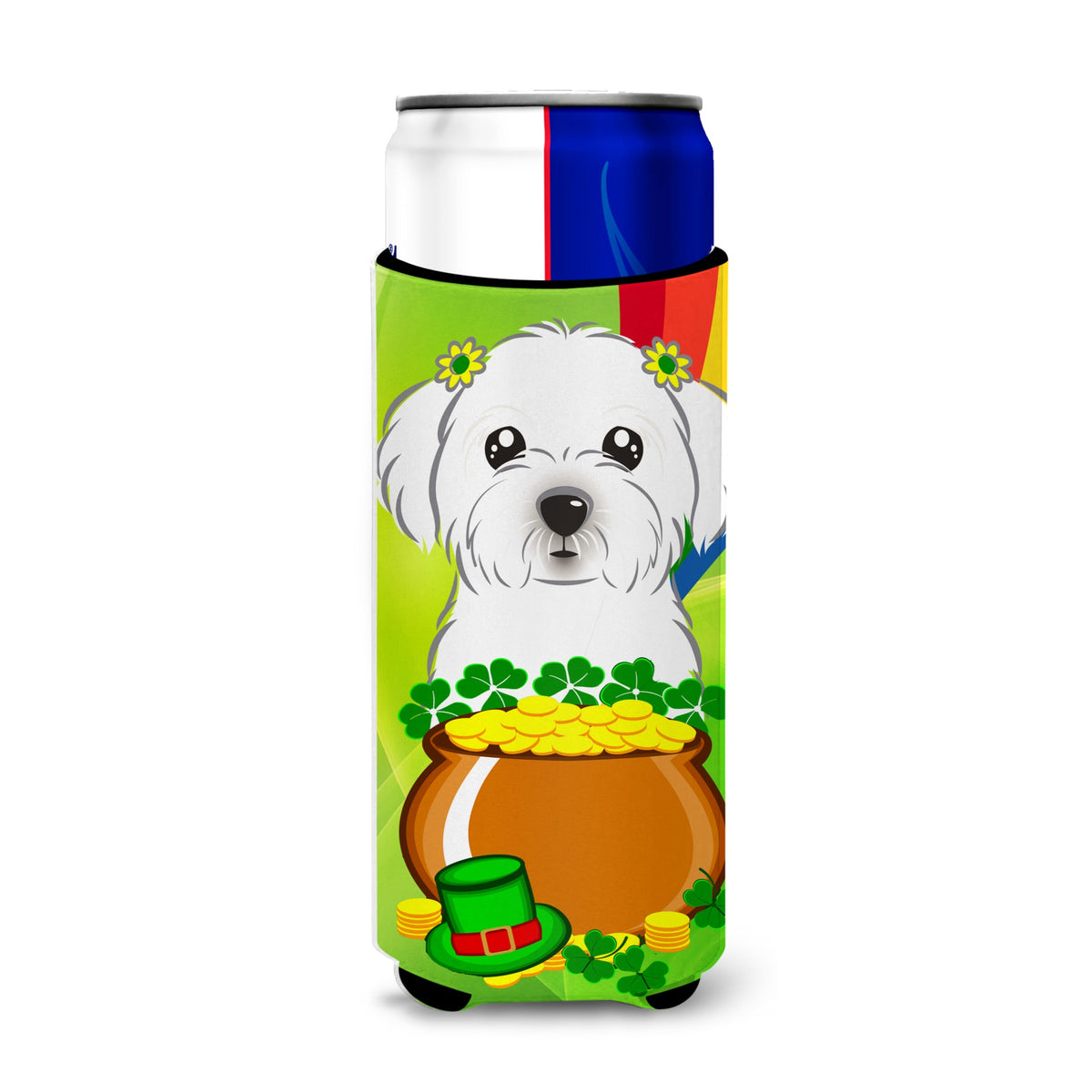 Caroline'S Treasures Bb1952Muk Maltese St. Patrick'S Day Michelob Ultra Koozies For Slim Cans, Multicolor
