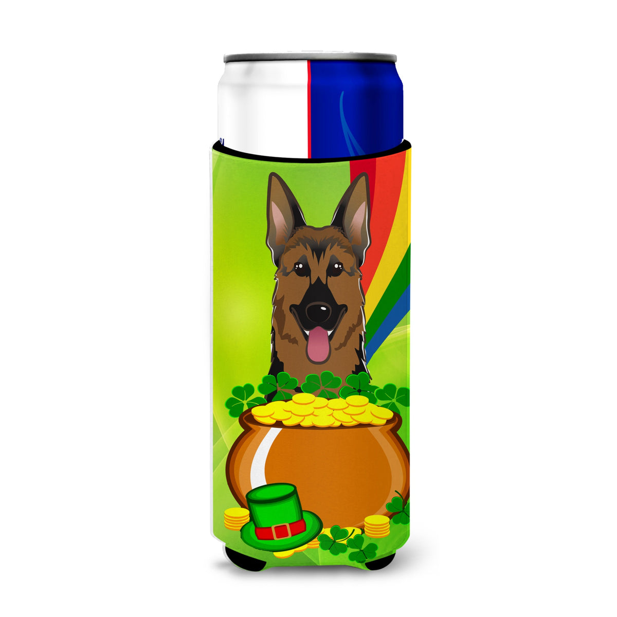 Caroline'S Treasures Bb1955Muk German Shepherd St. Patrick'S Day Michelob Ultra Koozies For Slim Cans, Multicolor