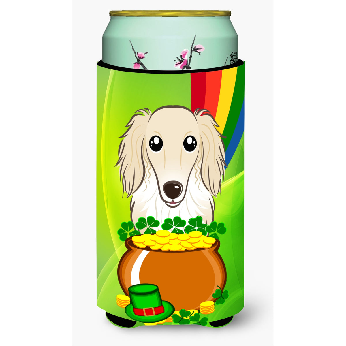 Caroline'S Treasures Bb1956Tbc Longhair Crme Dachshund St. Patrick'S Day Tall Boy Hugger Koozie, Multicolor