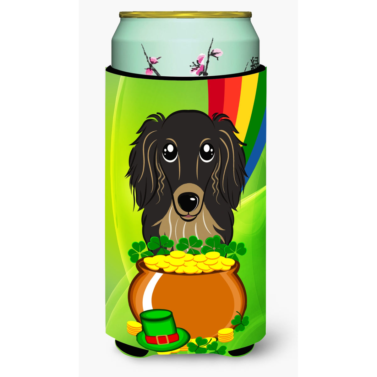 Caroline'S Treasures Bb1957Tbc Longhair Black And Tan Dachshund St. Patrick'S Day Tall Boy Hugger Koozie, Multicolor