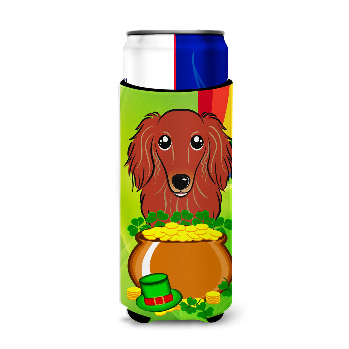 Caroline'S Treasures Bb1958Muk Longhair Red Dachshund St. Patrick'S Day Michelob Ultra Koozies For Slim Cans, Multicolor