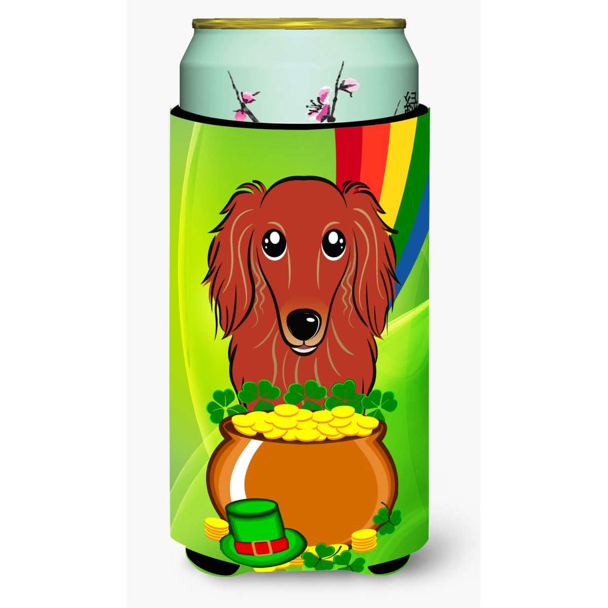 Caroline'S Treasures Bb1958Tbc Longhair Red Dachshund St. Patrick'S Day Tall Boy Hugger Koozie, Multicolor