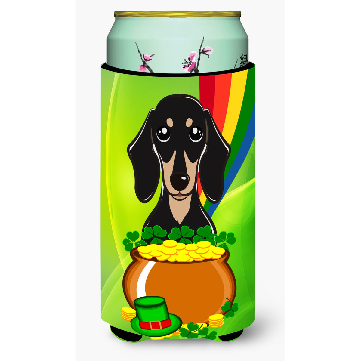 Caroline'S Treasures Bb1959Tbc Smooth Black And Tan Dachshund St. Patrick'S Day Tall Boy Hugger Koozie, Multicolor
