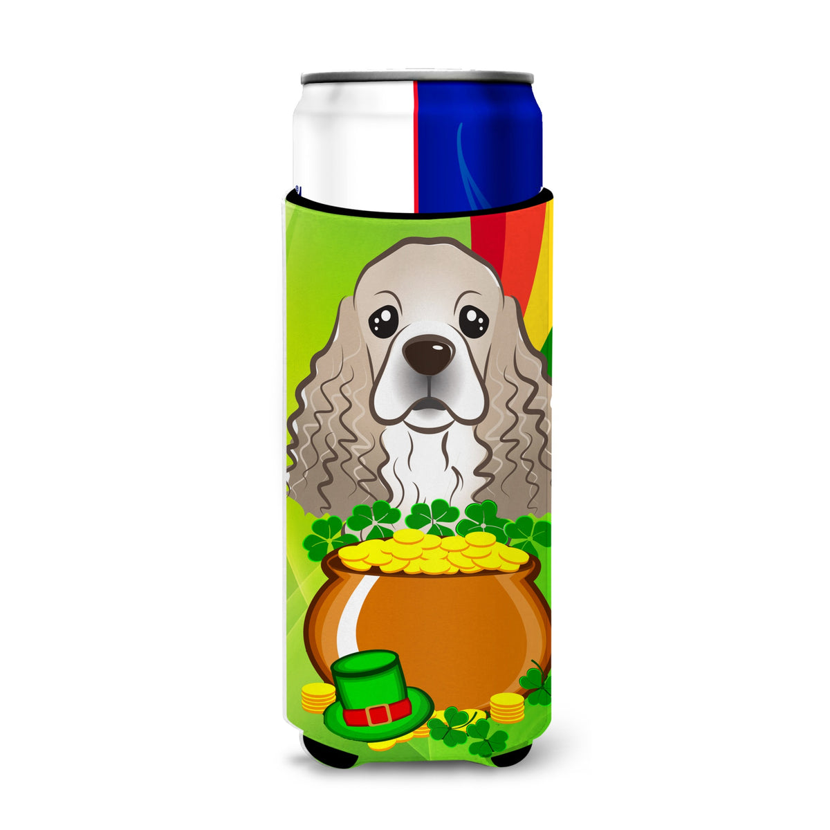 Caroline'S Treasures Bb1960Muk Cocker Spaniel St. Patrick'S Day Michelob Ultra Koozies For Slim Cans, Multicolor