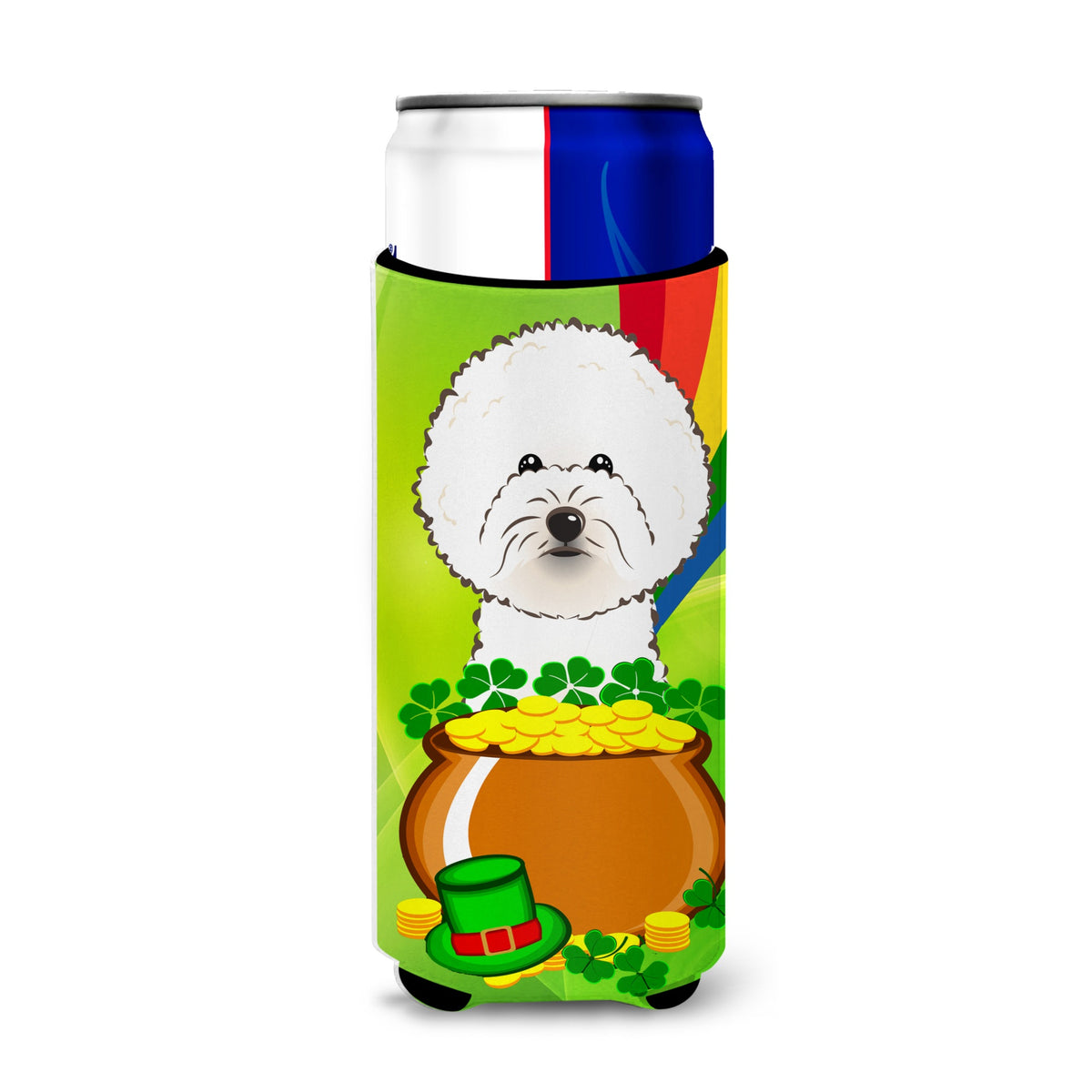 Caroline'S Treasures Bb1961Muk Bichon Frise St. Patrick'S Day Michelob Ultra Koozies For Slim Cans, Multicolor