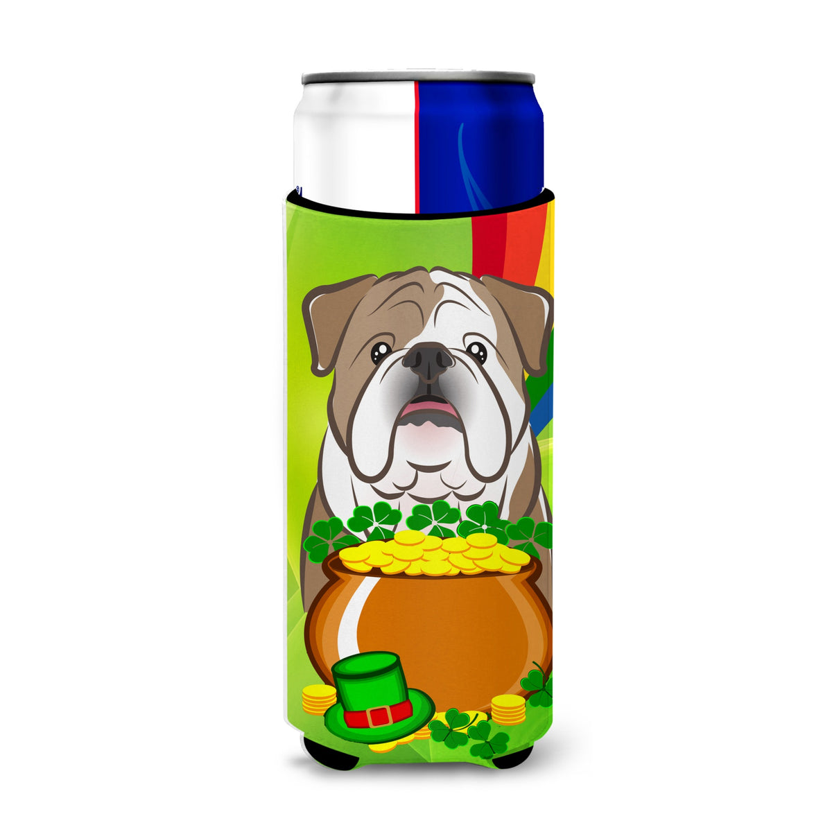 Caroline'S Treasures Bb1963Muk English Bulldog St. Patrick'S Day Michelob Ultra Koozies For Slim Cans, Multicolor