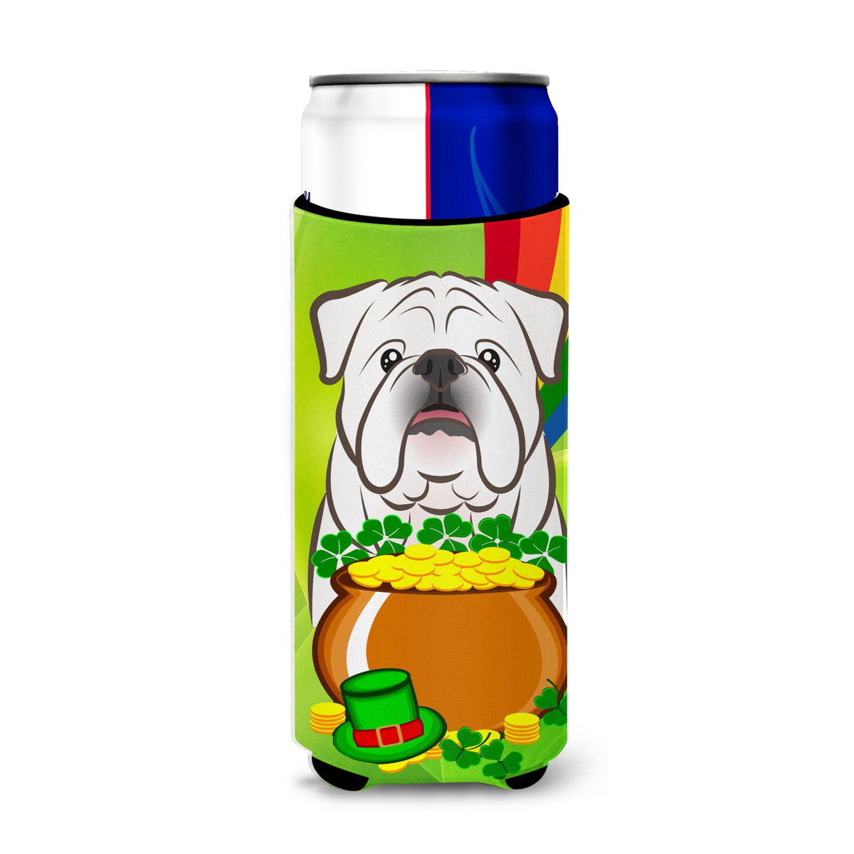Caroline'S Treasures Bb1964Muk White English Bulldog St. Patrick'S Day Michelob Ultra Koozies For Slim Cans, Multicolor