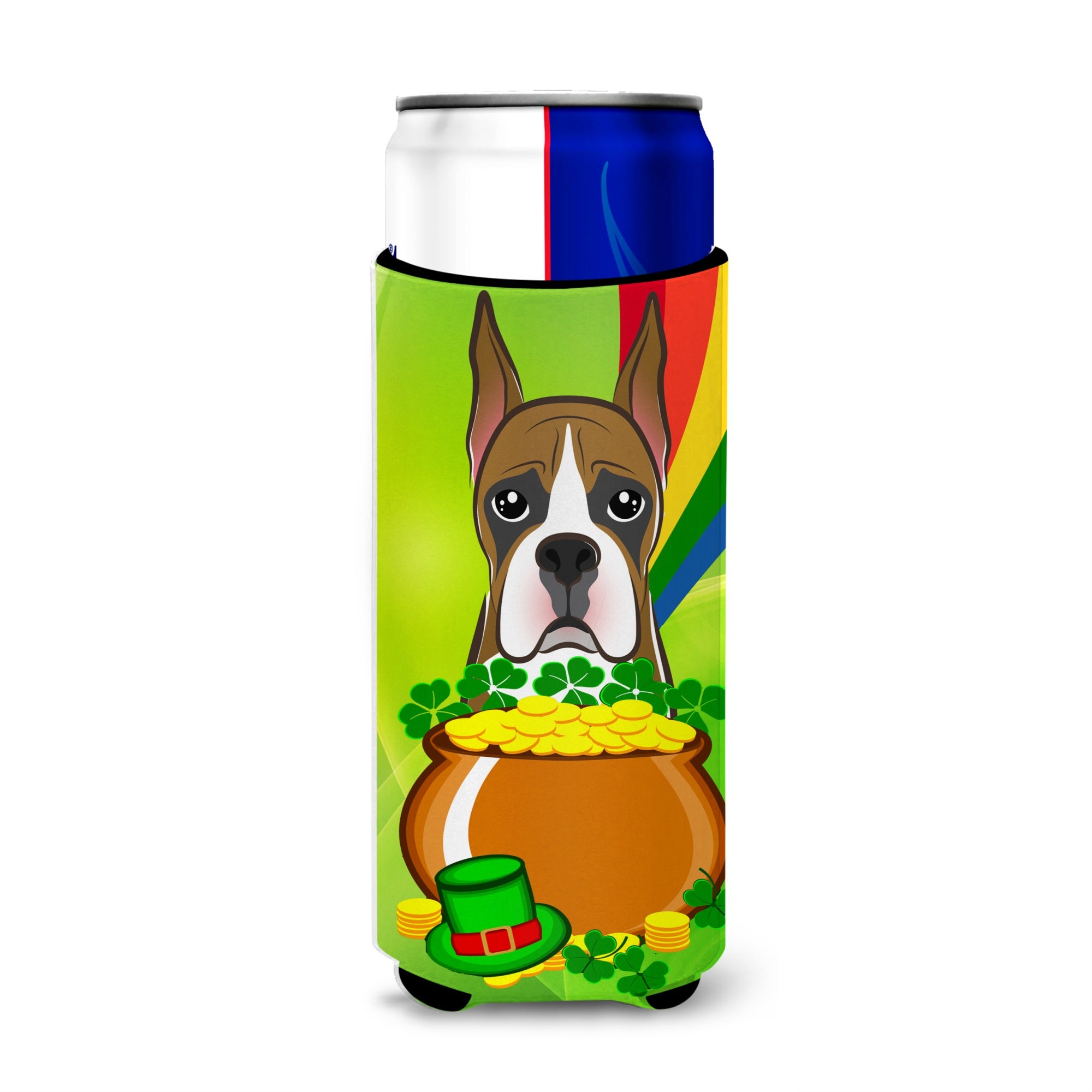 Caroline'S Treasures Bb1967Muk Boxer St. Patrick'S Day Michelob Ultra Koozies For Slim Cans, Multicolor