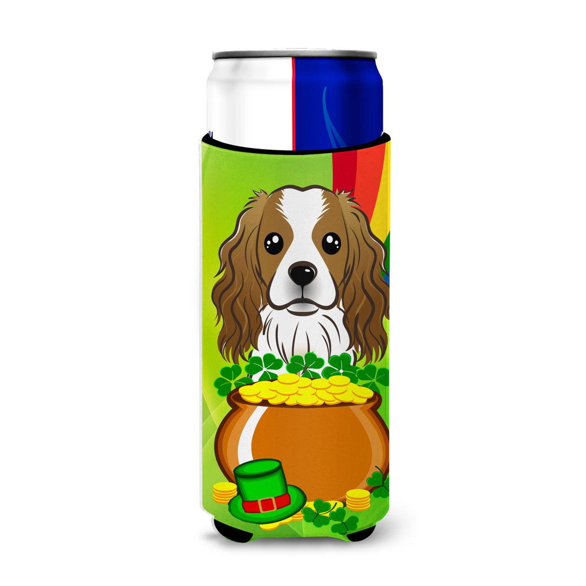 Caroline'S Treasures Bb1968Muk Cavalier Spaniel St. Patrick'S Day Michelob Ultra Koozies For Slim Cans, Multicolor