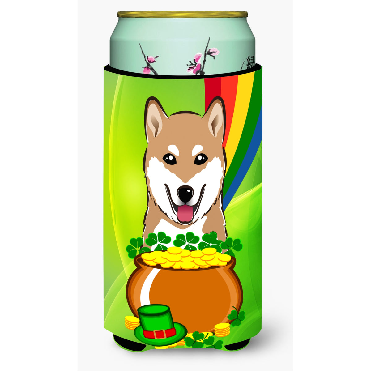 Caroline'S Treasures Bb1969Tbc Shiba Inu St. Patrick'S Day Tall Boy Hugger Koozie, Multicolor