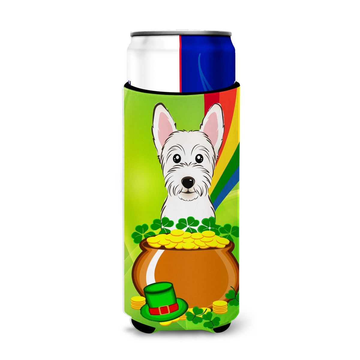 Caroline'S Treasures Bb1970Muk Westie St. Patrick'S Day Michelob Ultra Koozies For Slim Cans, Multicolor