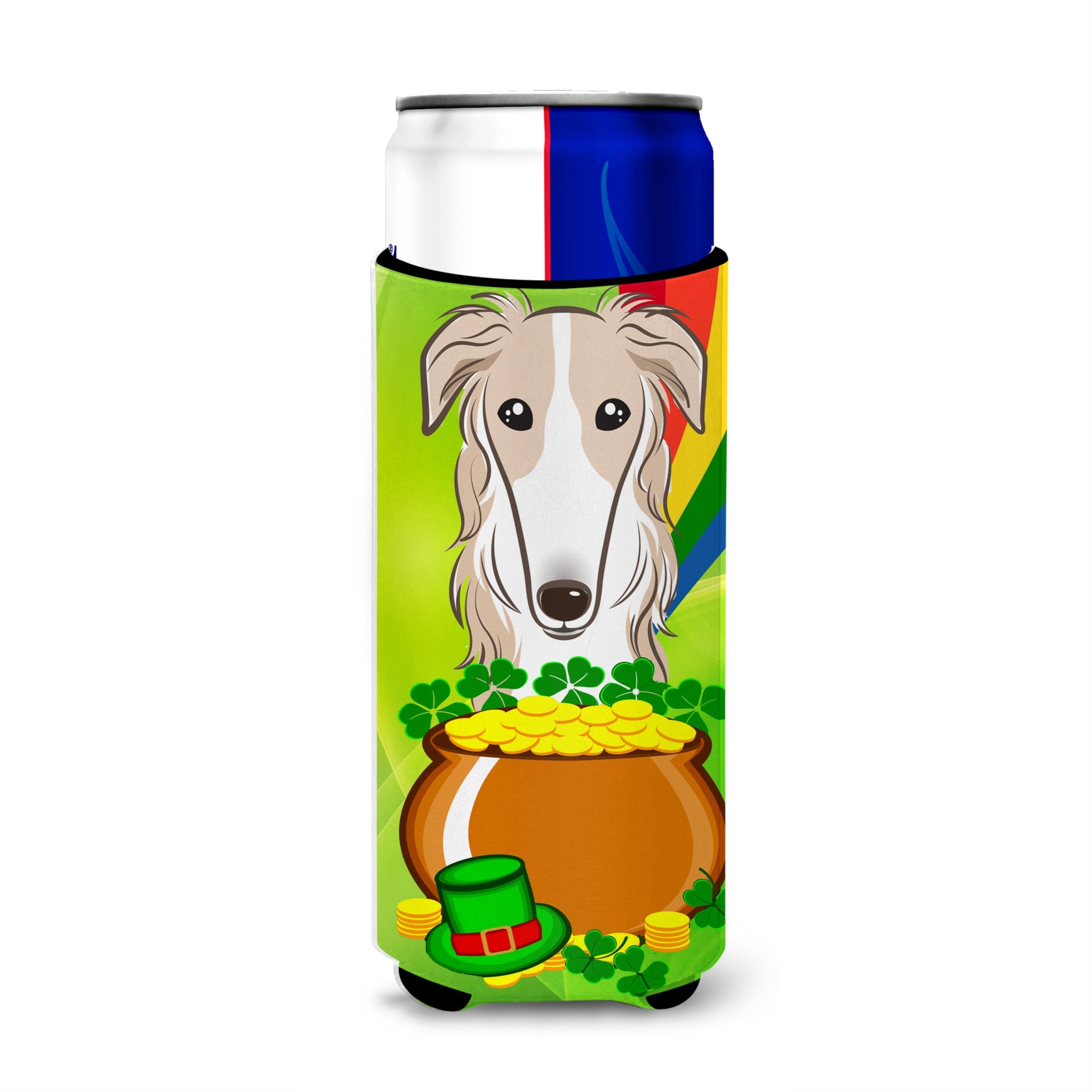 Caroline'S Treasures Bb1972Muk Borzoi St. Patrick'S Day Michelob Ultra Koozies For Slim Cans, Multicolor