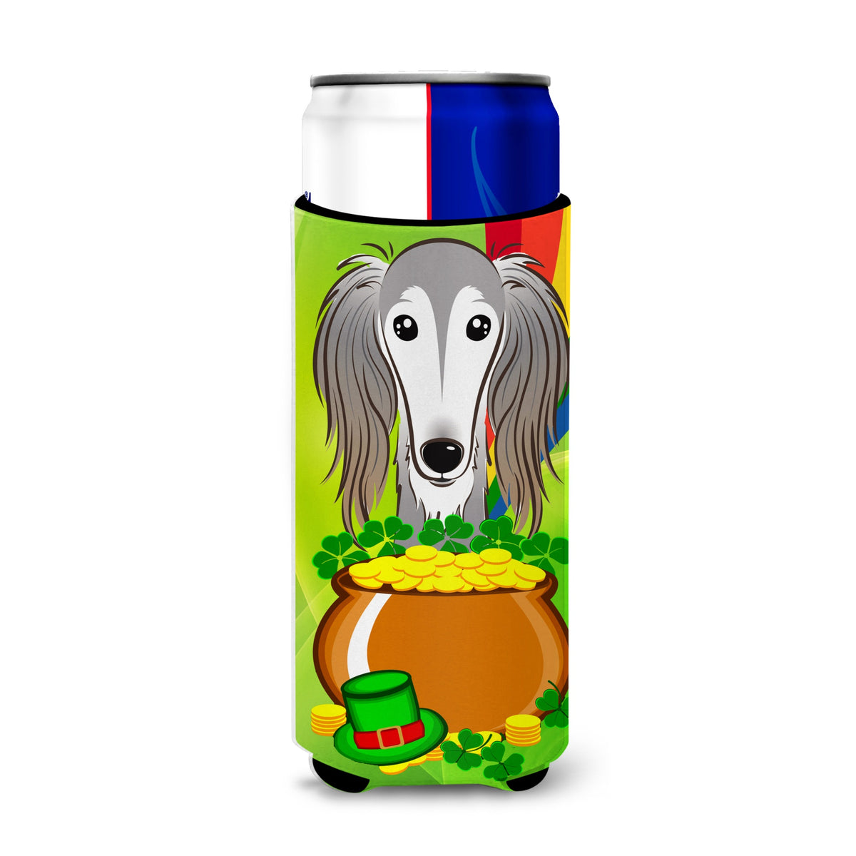 Caroline'S Treasures Bb1973Muk Saluki St. Patrick'S Day Michelob Ultra Koozies For Slim Cans, Multicolor