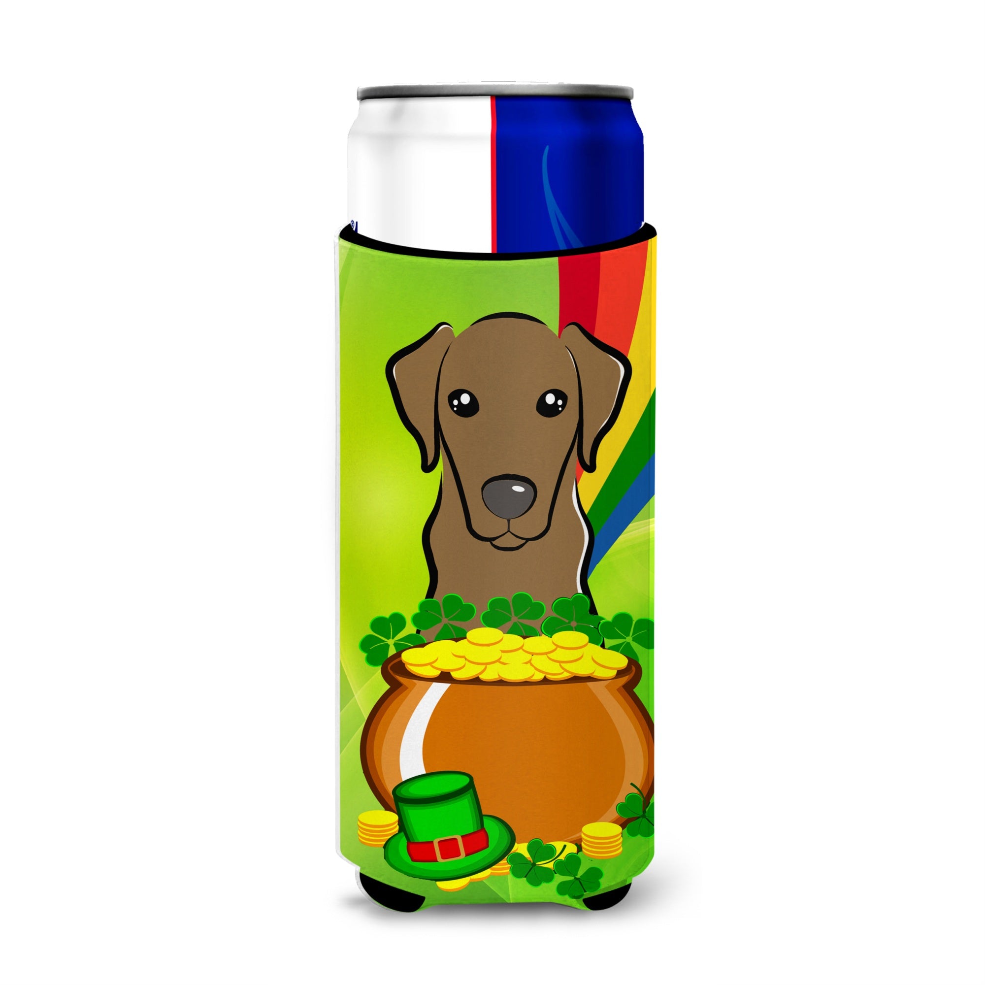 Caroline'S Treasures Bb1978Muk Chocolate Labrador St. Patrick'S Day Michelob Ultra Koozies For Slim Cans, Multicolor