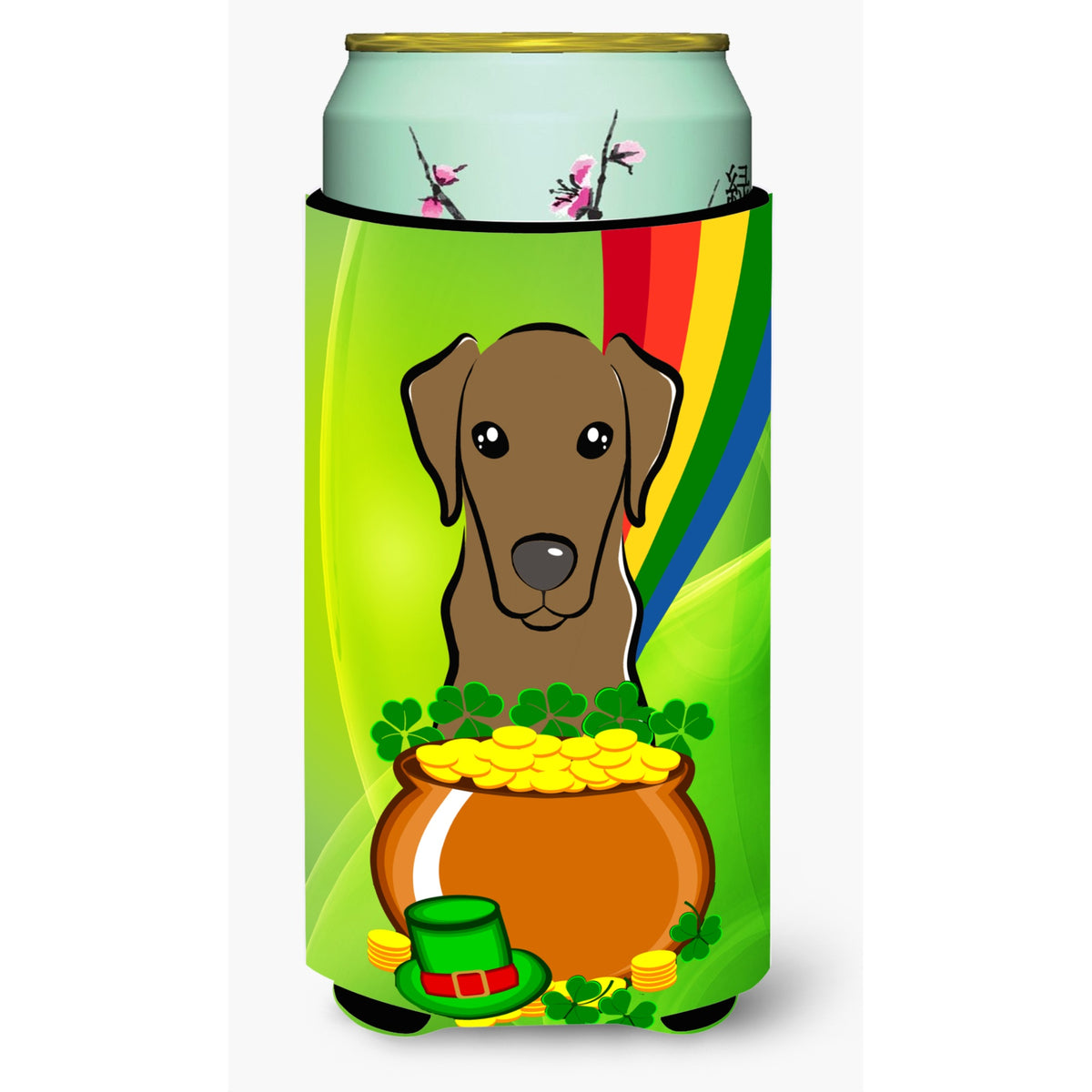 Caroline'S Treasures Bb1978Tbc Chocolate Labrador St. Patrick'S Day Tall Boy Hugger Koozie, Multicolor