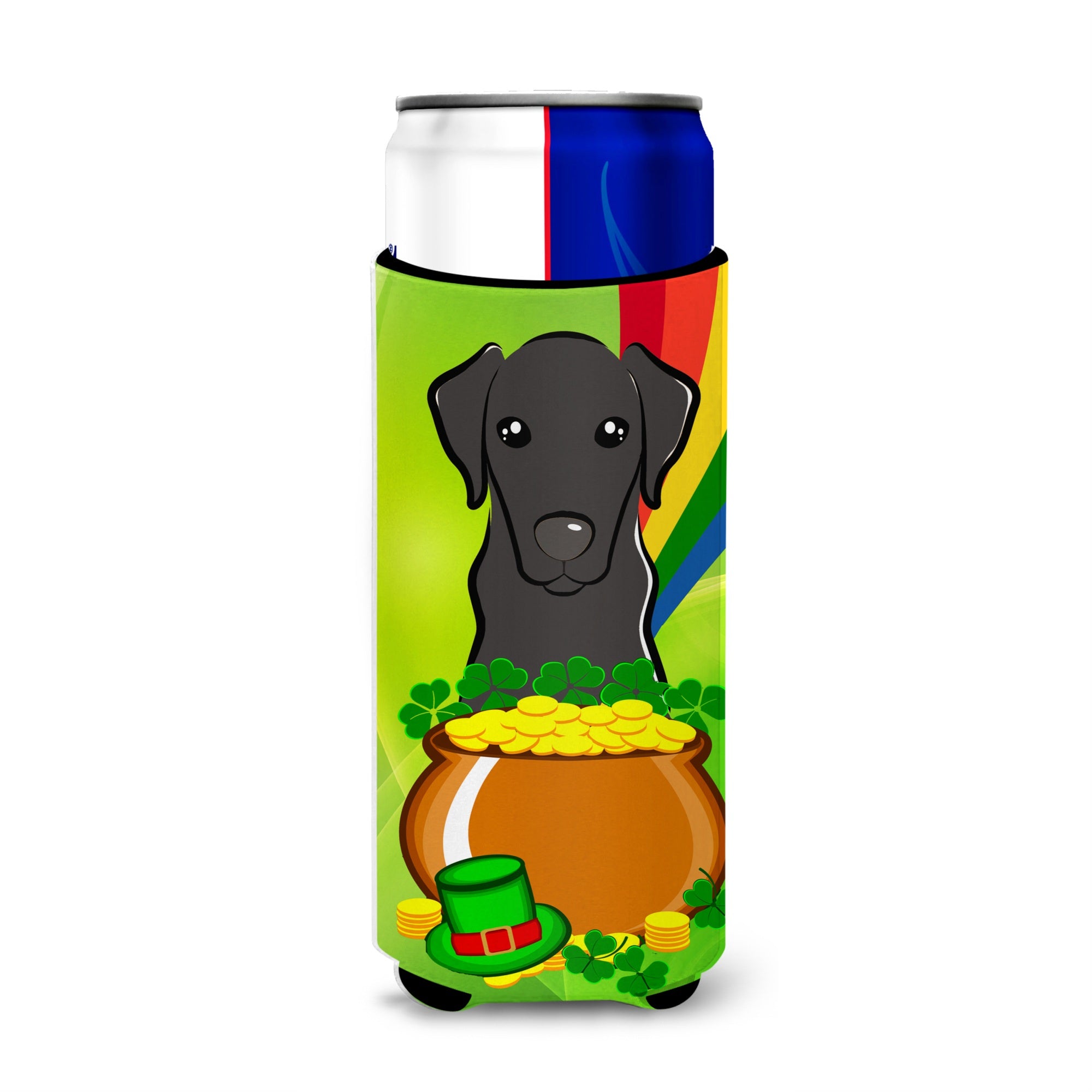 Caroline'S Treasures Bb1979Muk Black Labrador St. Patrick'S Day Michelob Ultra Koozies For Slim Cans, Multicolor