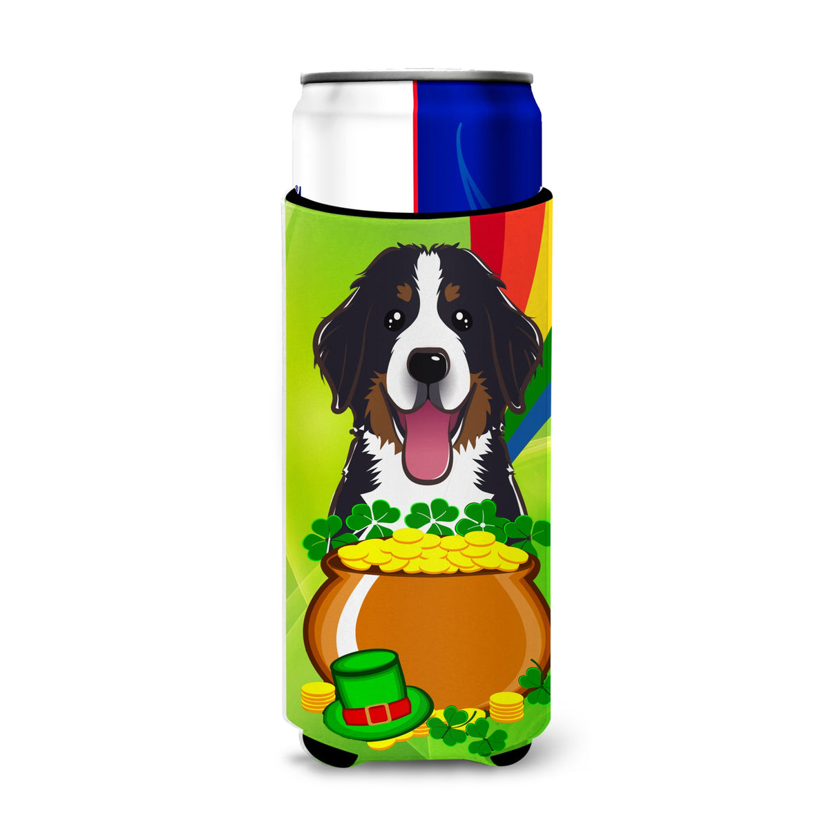 Caroline'S Treasures Bb1981Muk Bernese Mountain Dog St. Patrick'S Day Michelob Ultra Koozies For Slim Cans, Multicolor