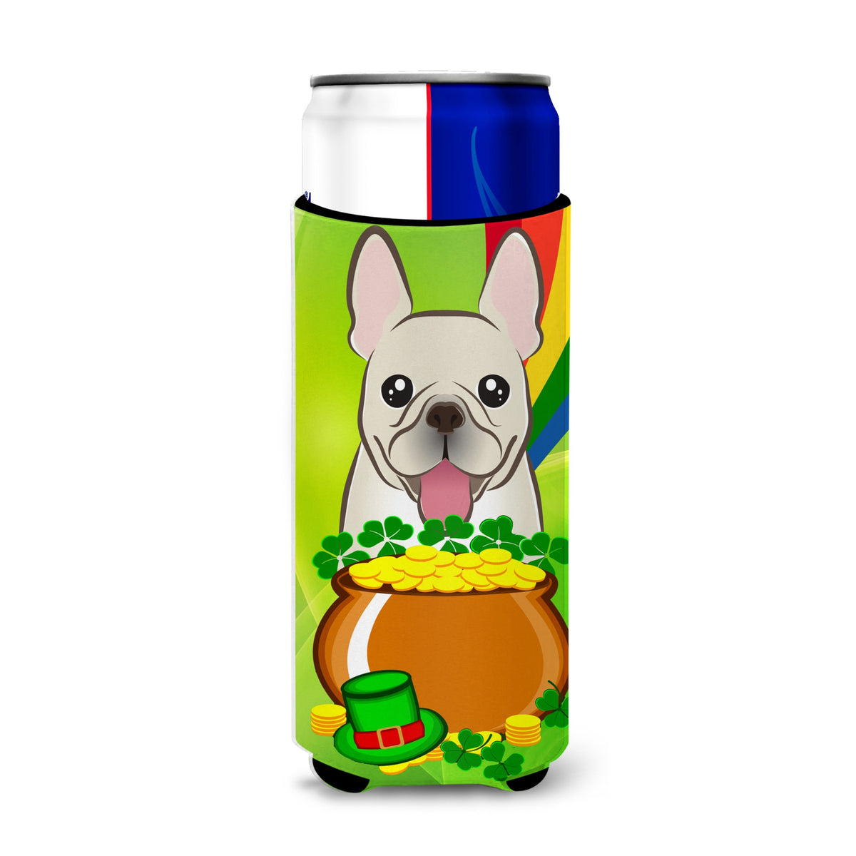 Caroline'S Treasures Bb1982Muk French Bulldog St. Patrick'S Day Michelob Ultra Koozies For Slim Cans, Multicolor