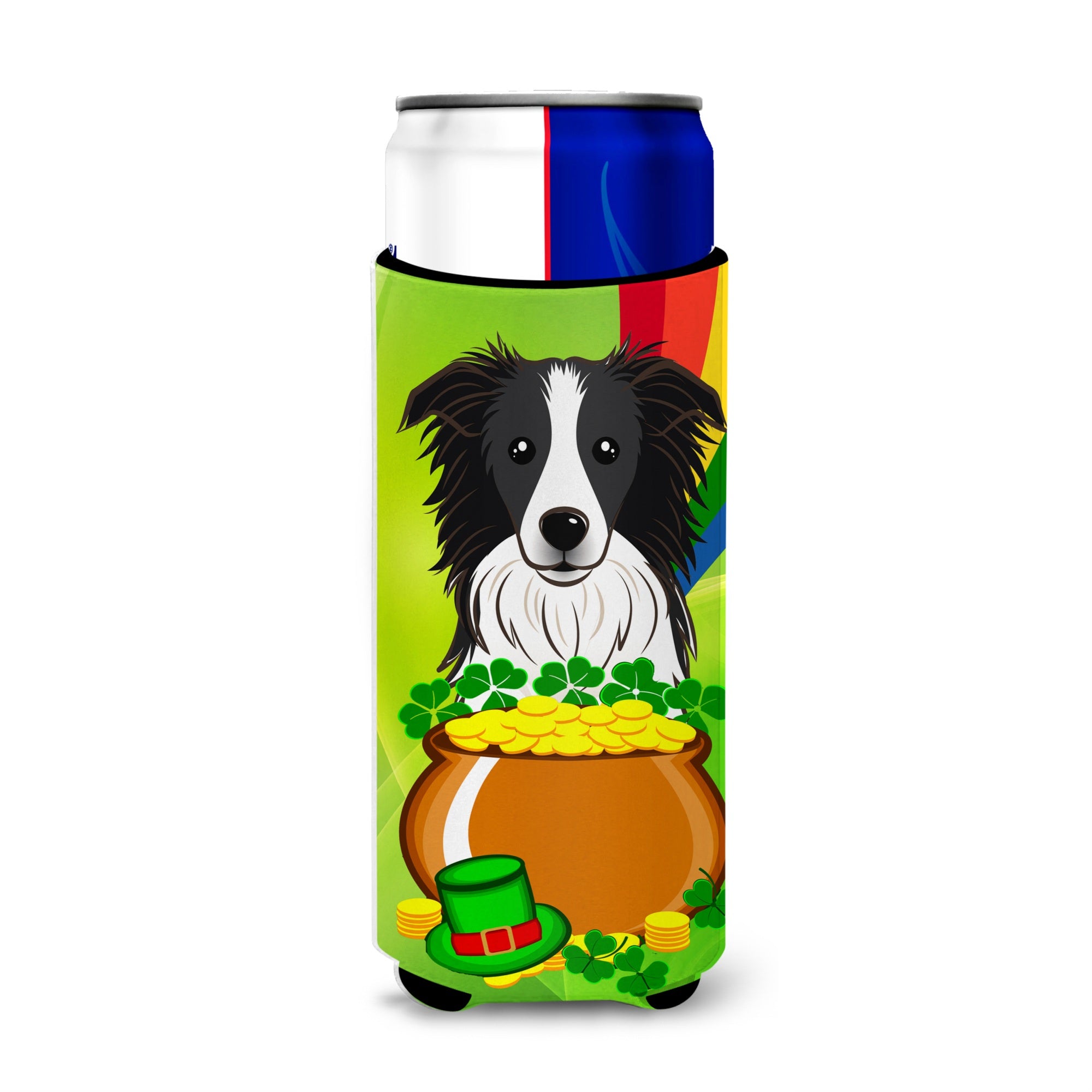Caroline'S Treasures Bb1985Muk Border Collie St. Patrick'S Day Michelob Ultra Koozies For Slim Cans, Multicolor