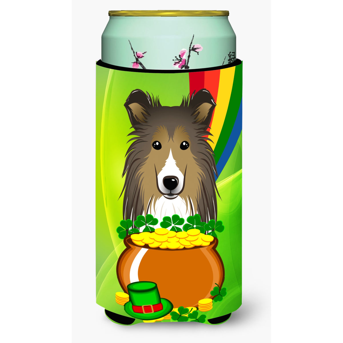 Caroline'S Treasures Bb1986Tbc Sheltie St. Patrick'S Day Tall Boy Hugger Koozie, Multicolor