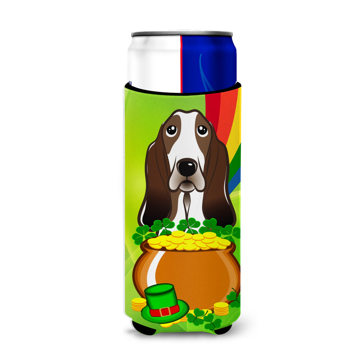 Caroline'S Treasures Bb1987Muk Basset Hound St. Patrick'S Day Michelob Ultra Koozies For Slim Cans, Multicolor