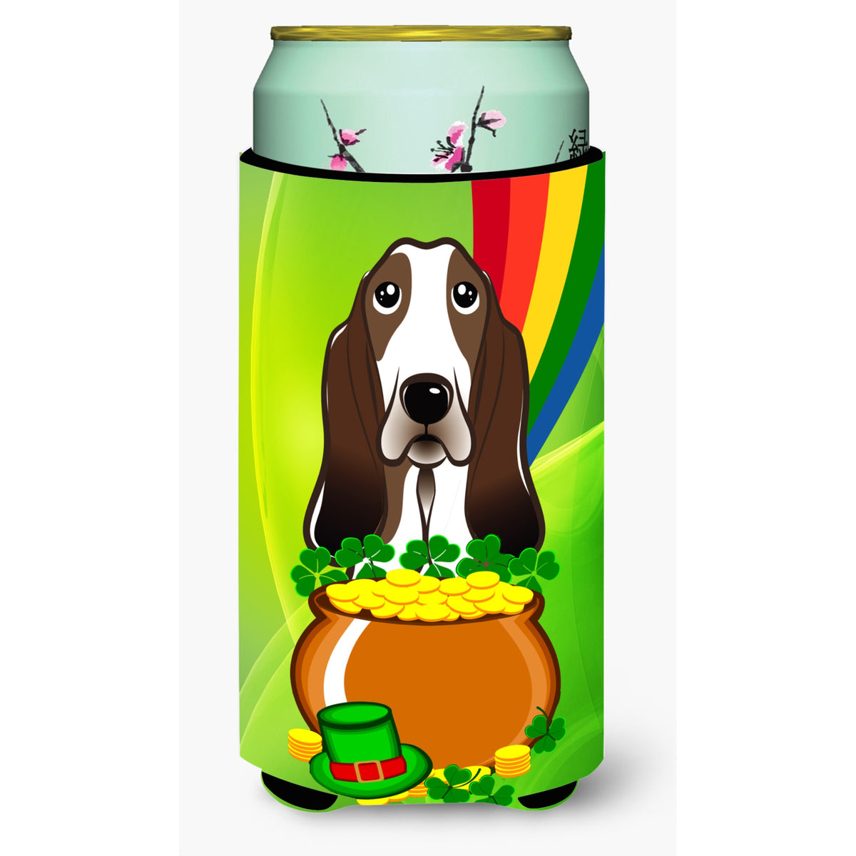 Caroline'S Treasures Bb1987Tbc Basset Hound St. Patrick'S Day Tall Boy Hugger Koozie, Multicolor