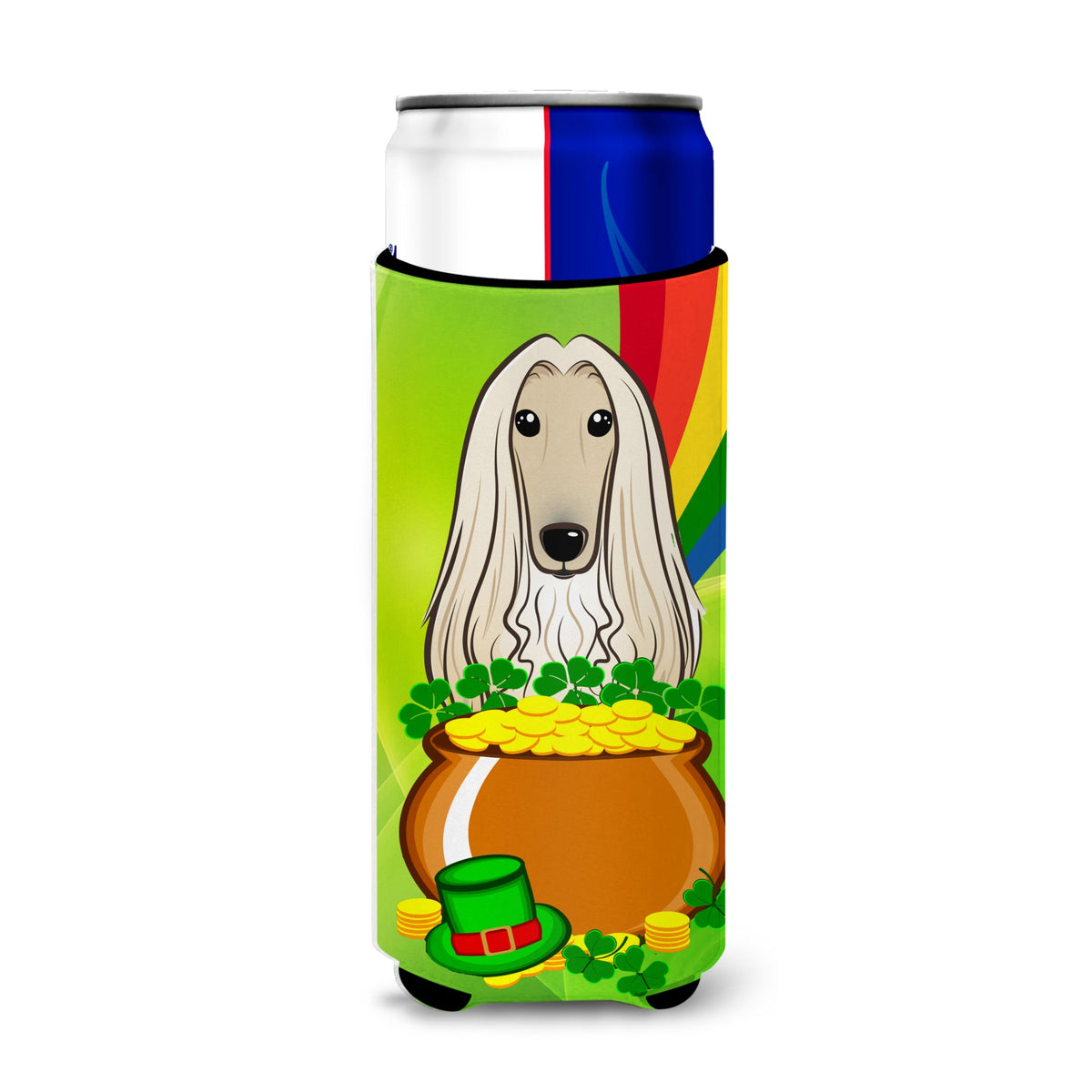 Caroline'S Treasures Bb1988Muk Afghan Hound St. Patrick'S Day Michelob Ultra Koozies For Slim Cans, Multicolor