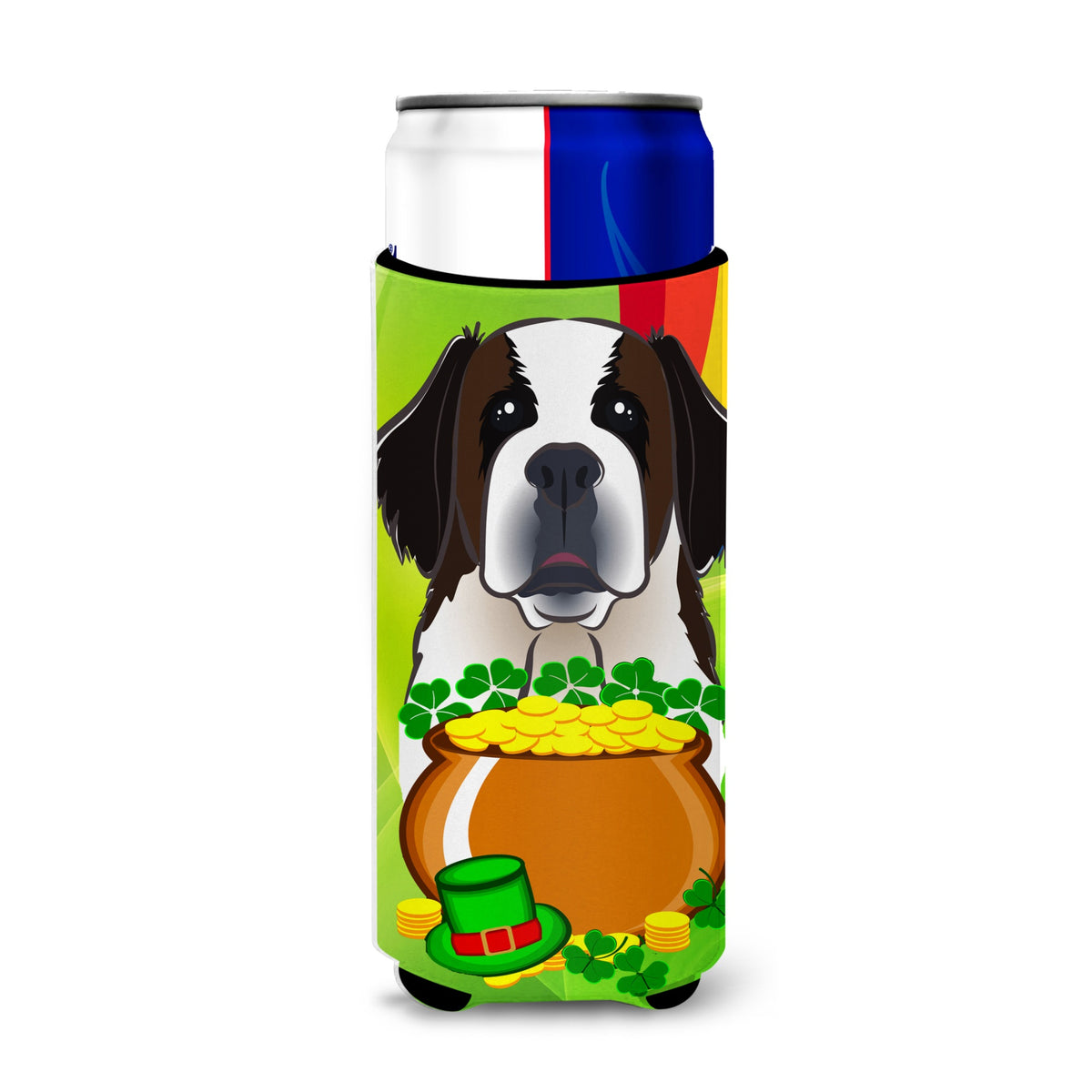Caroline'S Treasures Bb1990Muk Saint Bernard St. Patrick'S Day Michelob Ultra Koozies For Slim Cans, Multicolor