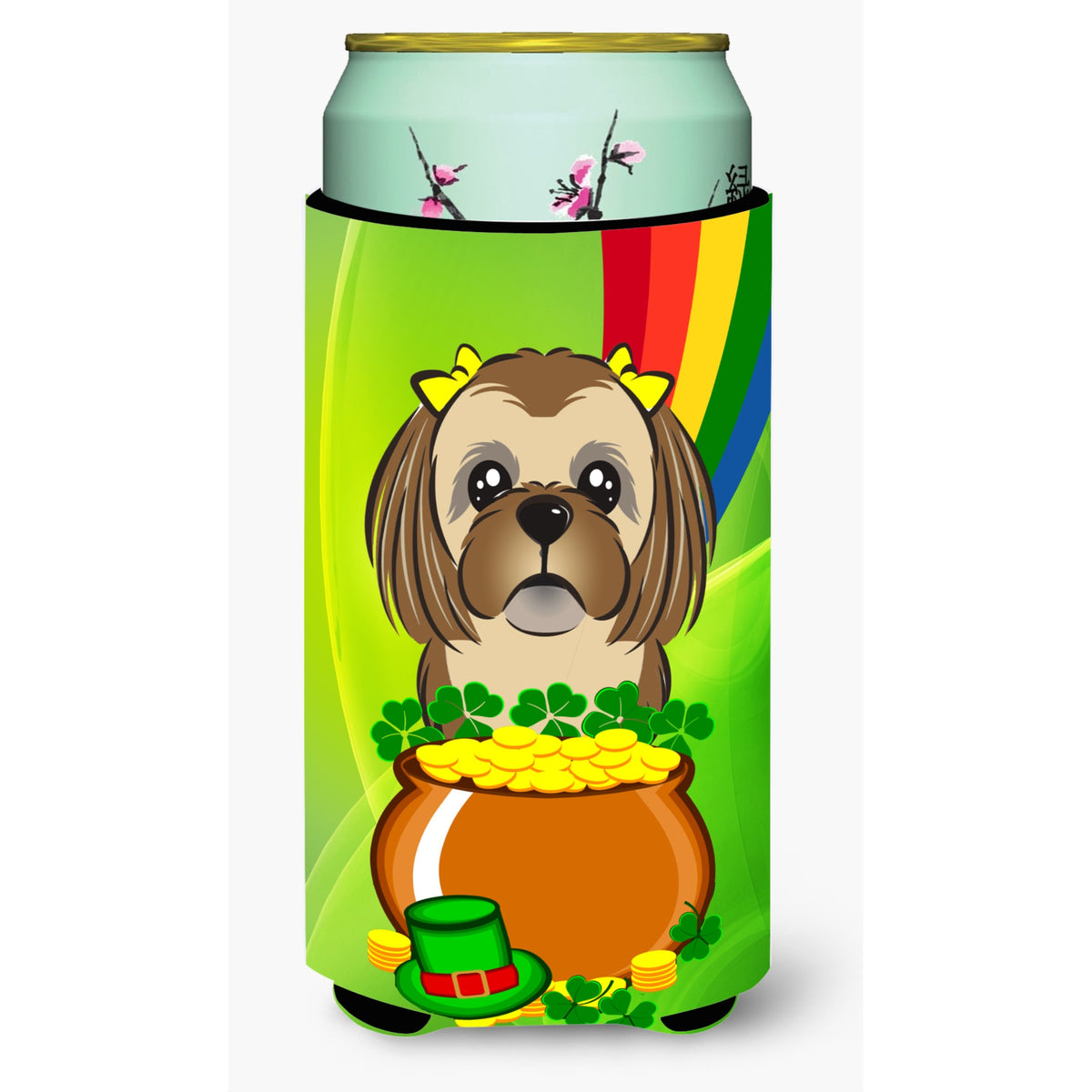 Caroline'S Treasures Bb1993Tbc Chocolate Brown Shih Tzu St. Patrick'S Day Tall Boy Hugger Koozie, Multicolor