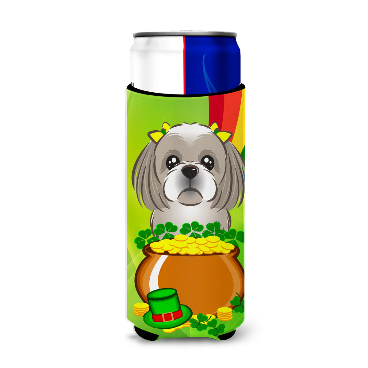Caroline'S Treasures Bb1994Muk Gray Silver Shih Tzu St. Patrick'S Day Michelob Ultra Koozies For Slim Cans, Multicolor