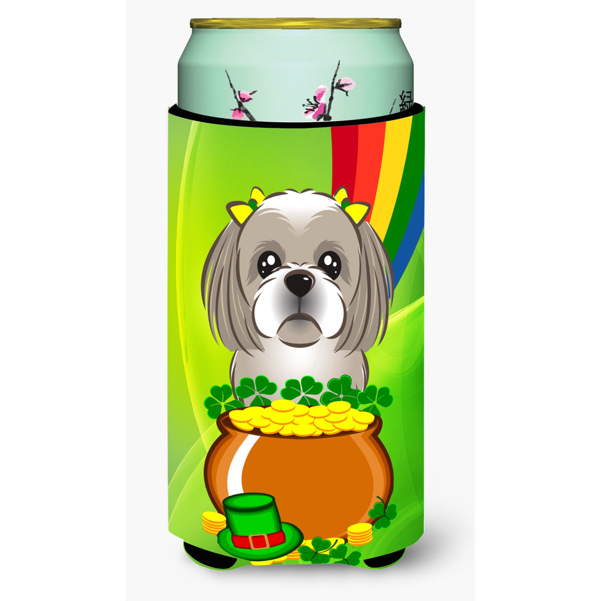 Caroline'S Treasures Bb1994Tbc Gray Silver Shih Tzu St. Patrick'S Day Tall Boy Hugger Koozie, Multicolor