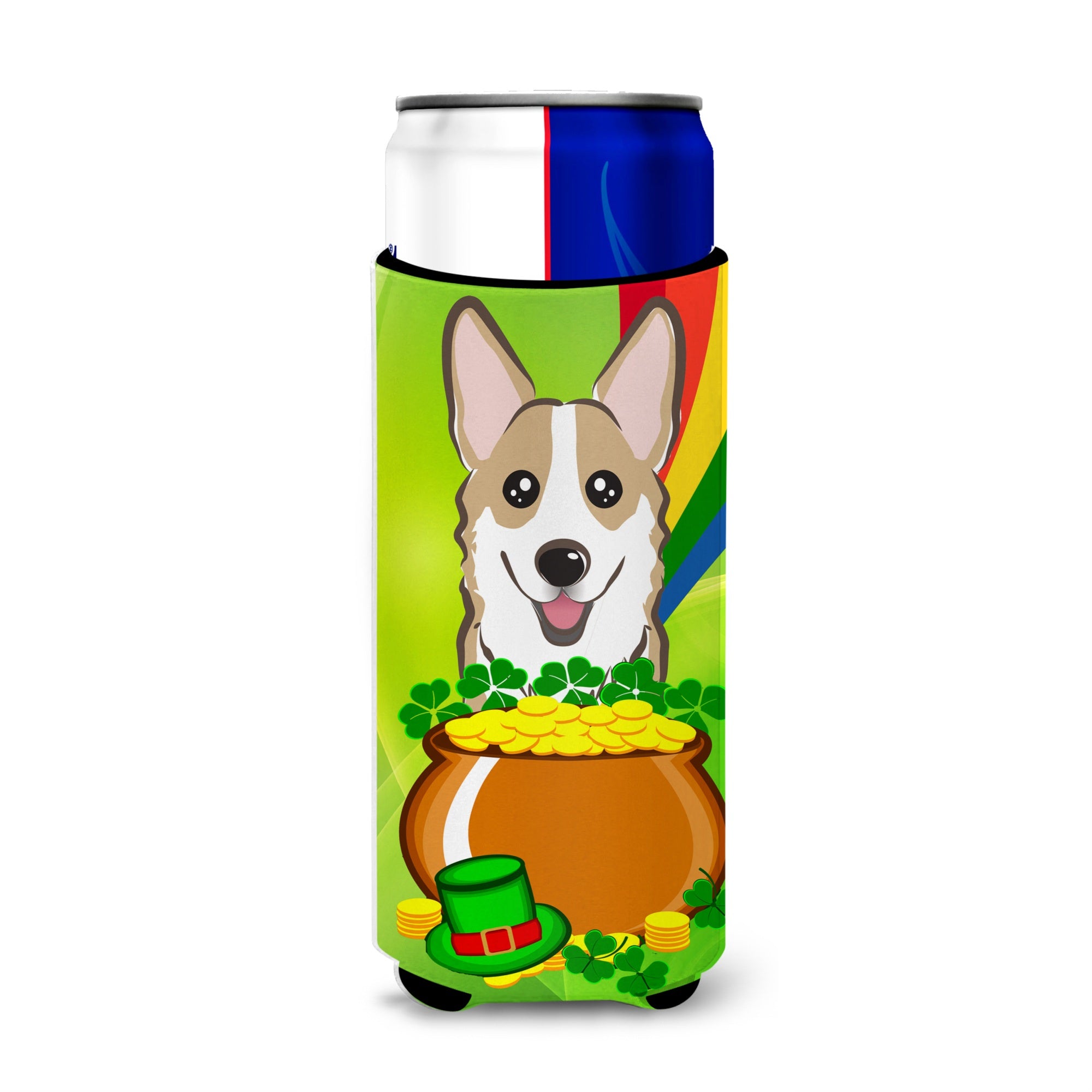 Caroline'S Treasures Bb1997Muk Sable Corgi St. Patrick'S Day Michelob Ultra Koozies For Slim Cans, Multicolor
