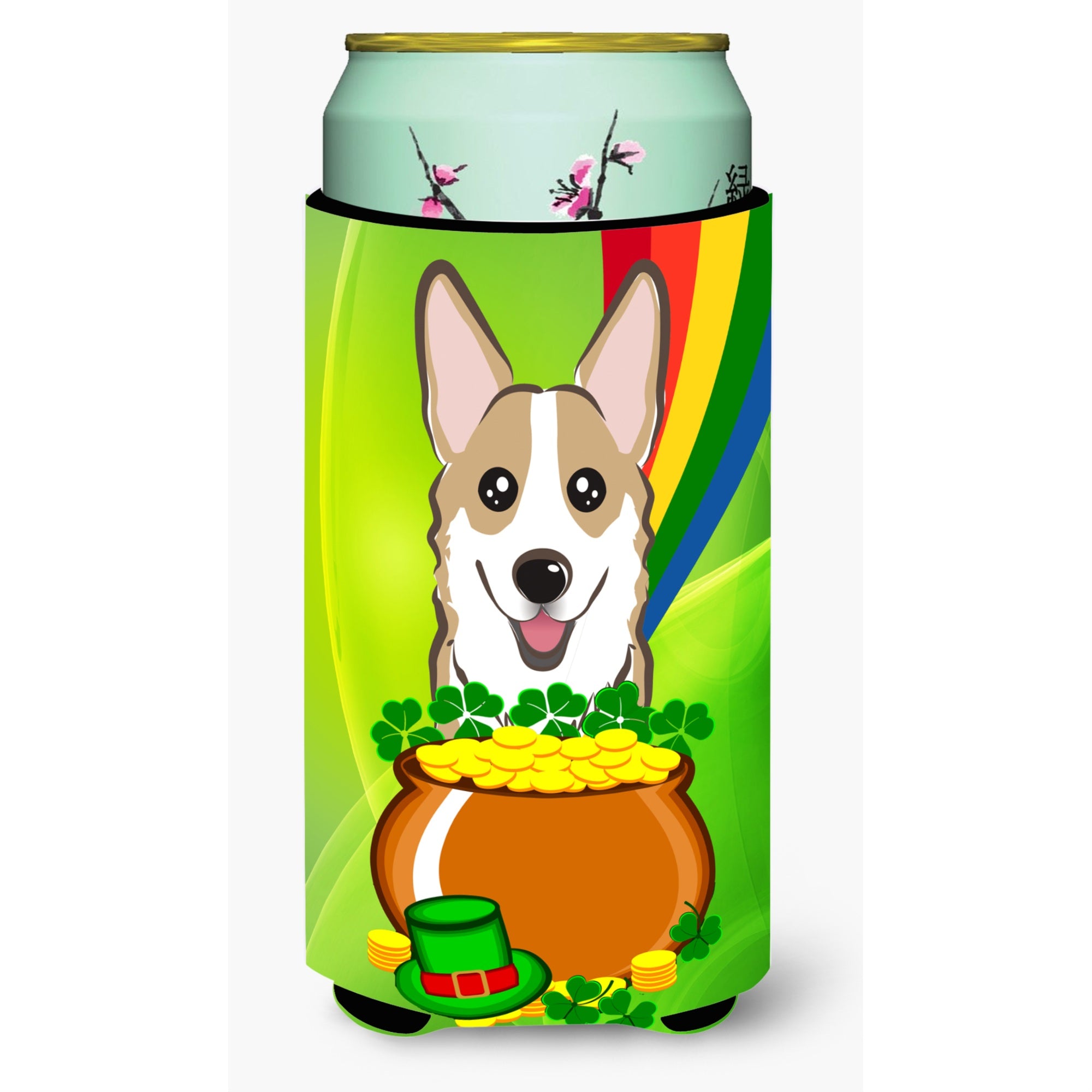 Caroline'S Treasures Bb1997Tbc Sable Corgi St. Patrick'S Day Tall Boy Hugger Koozie, Multicolor